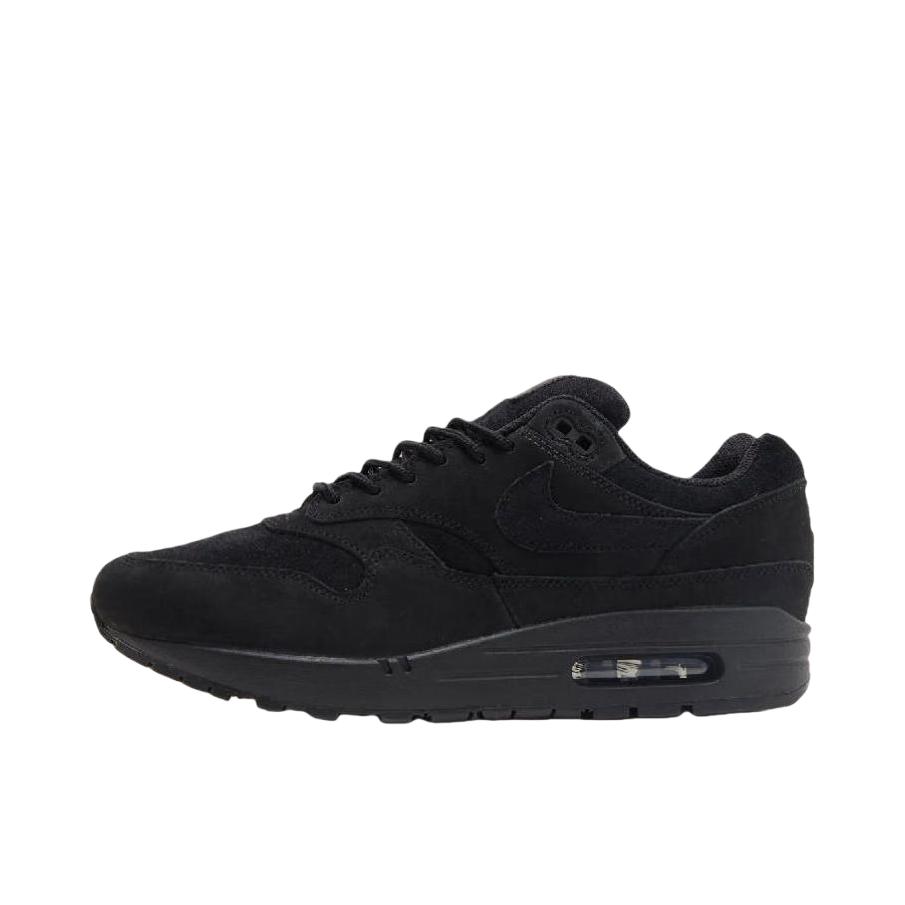 推荐商品：Nike Air Max 1 跑鞋 气垫缓震透气轻便复古运动舒适百搭潮流耐磨低帮训练防滑冬季支撑马拉松防水抓地圆头耐穿 正黑色/银色