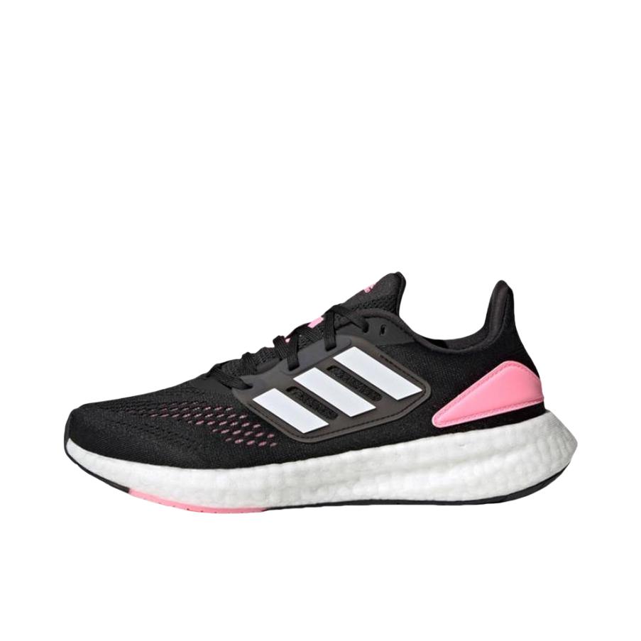推荐商品：adidas Pureboost 22 跑鞋 网面舒适透气减震耐磨回弹运动织物随心畅跑短跑全掌支撑平跟圆头 黑色/粉色/白色