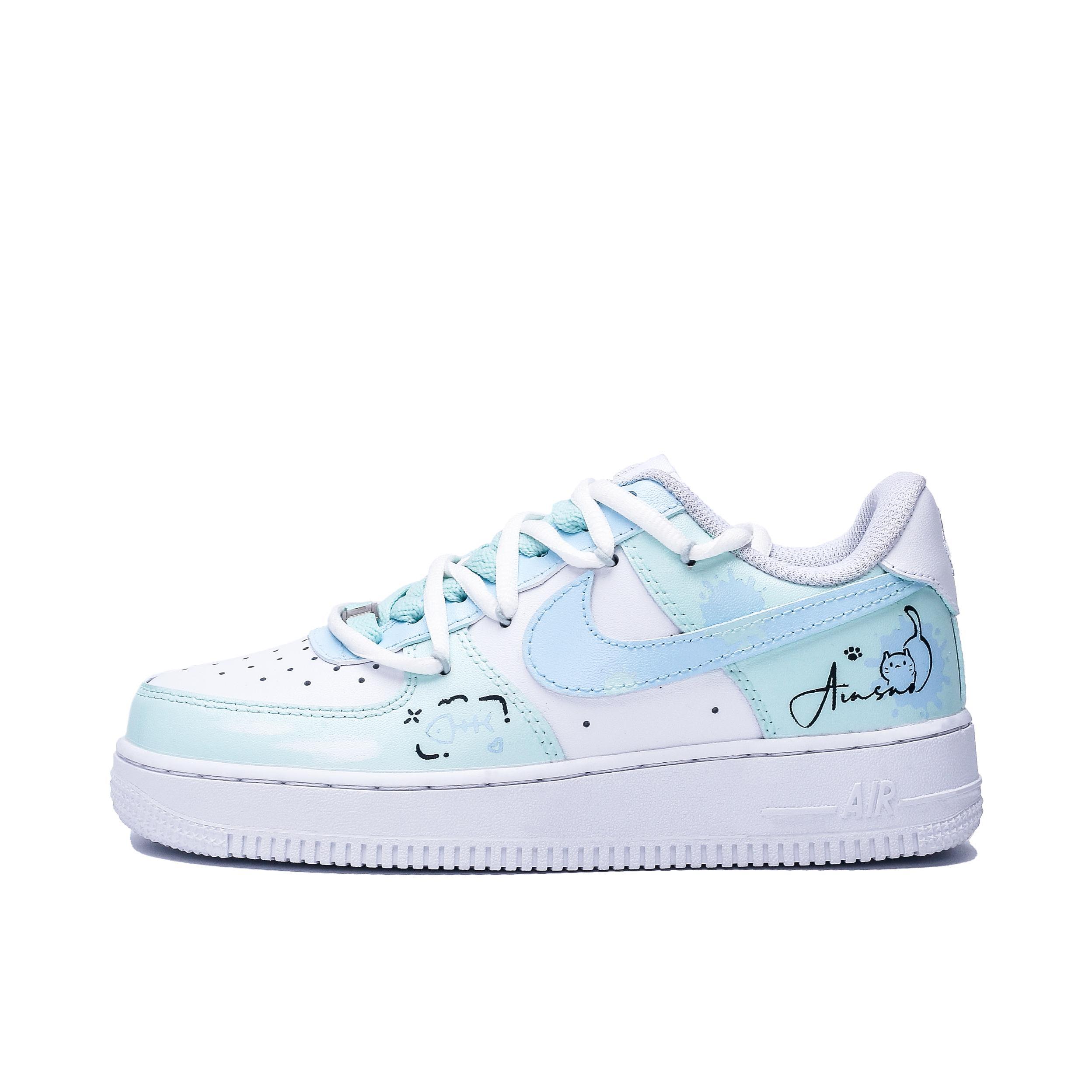 推荐商品：【定制款】 Nike Air Force 1 板鞋 防滑减震耐磨低帮增高 秋冬版/蓝绿搭配