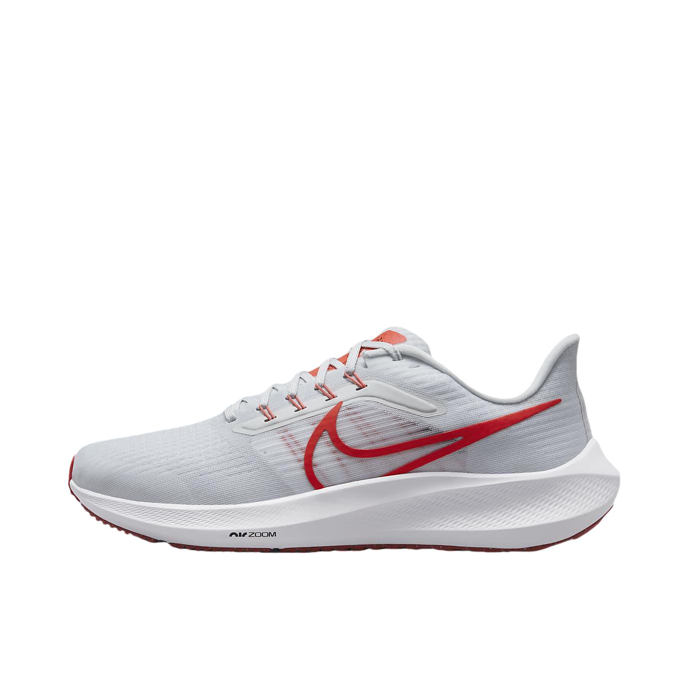 推荐商品：Nike Air Zoom Pegasus 39 跑鞋 缓震轻质网面透气马拉松回弹织物运动圆头包裹性支撑 灰色/红色