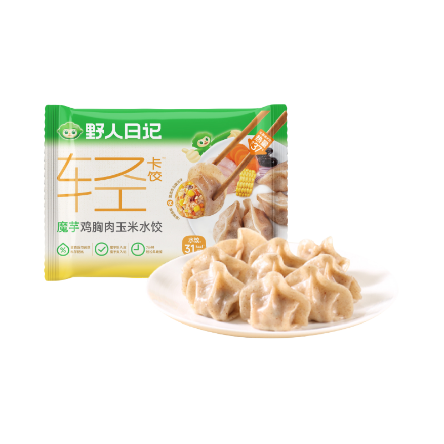 推荐商品：野人日记 魔芋鸡胸肉玉米水饺 袋装