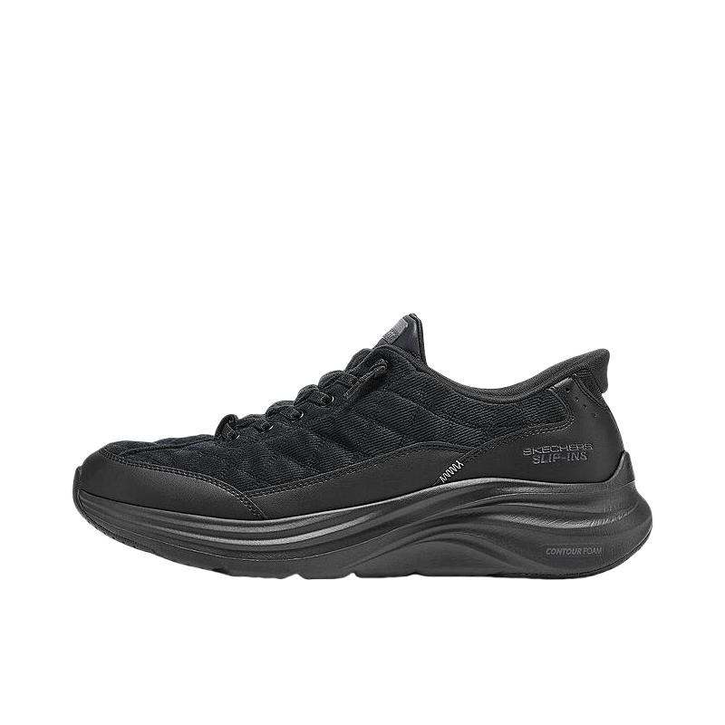 推荐商品：Skechers/斯凯奇 Slip ins 圆头 舒适支撑 防滑耐磨 缓震 复古百搭 一脚蹬 运动休闲鞋 男款/全黑色