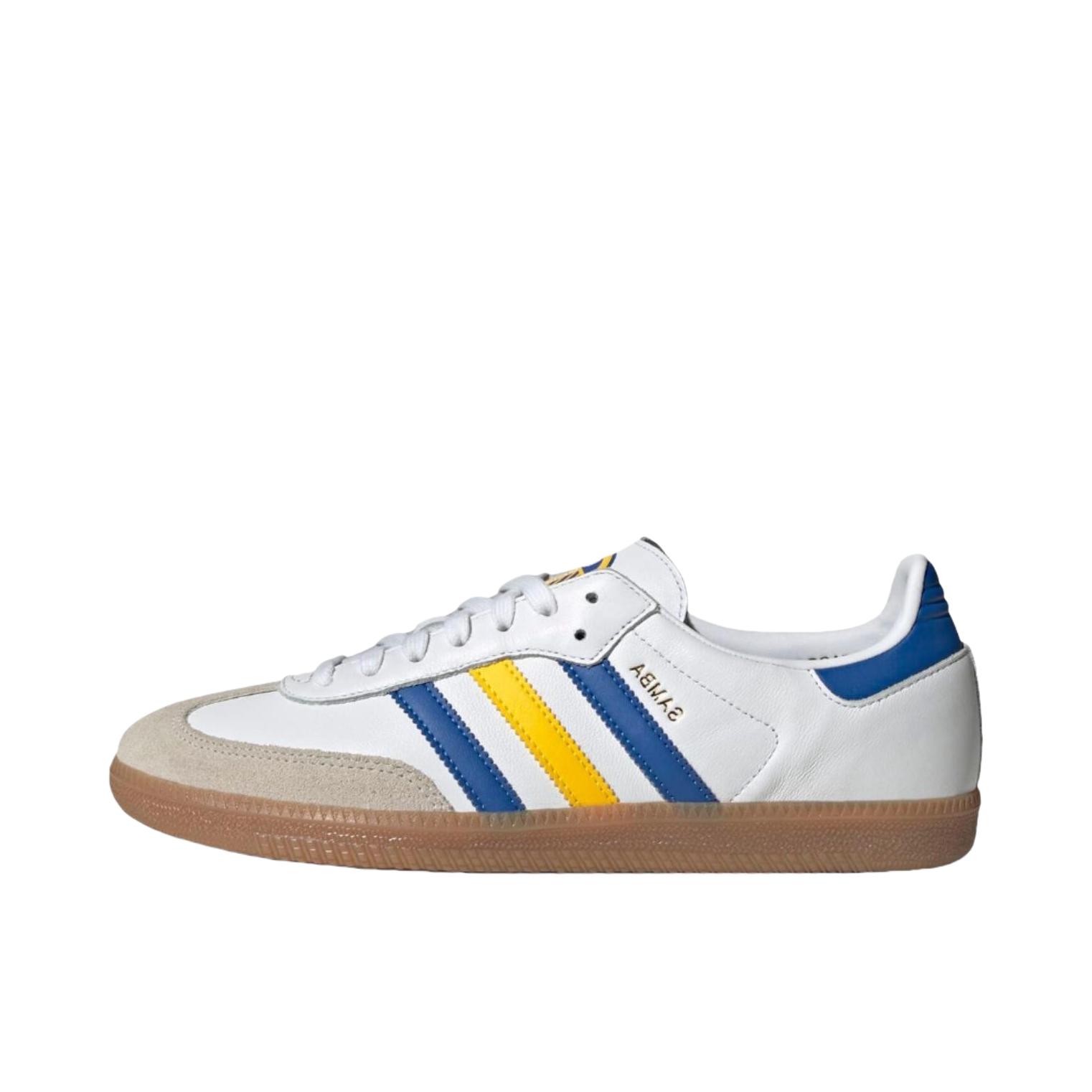 推荐商品：adidas Samba Leather IC 板鞋 T头鞋 德训鞋 休闲百搭防滑耐磨轻便透气复古 白色/蓝色/黄色