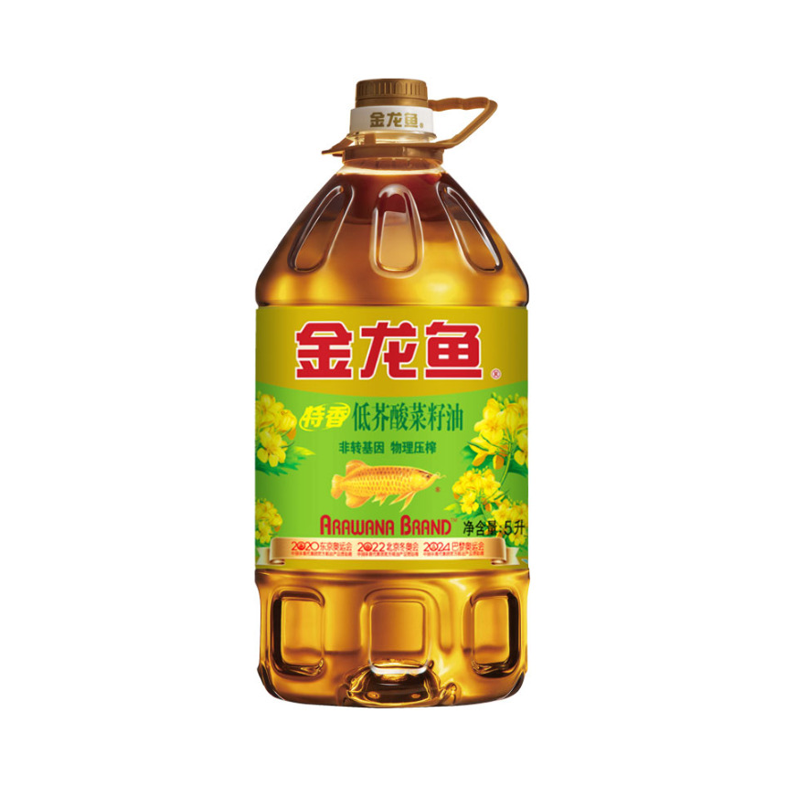 推荐商品：金龙鱼 压榨三级 特香低芥酸菜籽 油炒菜纯正非转基因纯香大桶