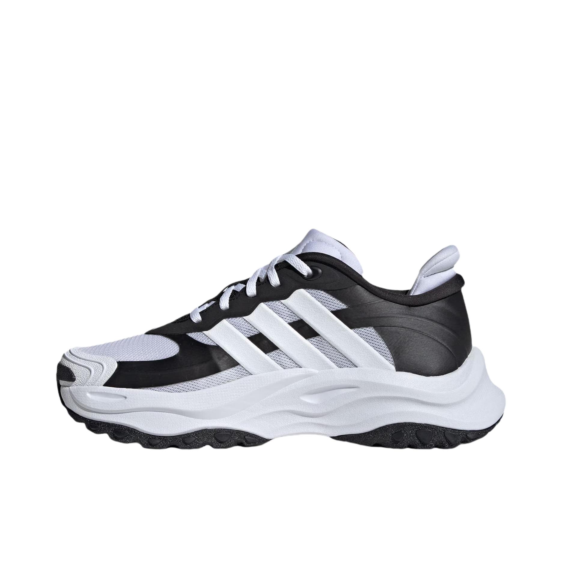 推荐商品：adidas MAXXWAVY HALO 跑鞋 厚底系带舒适缓震防滑耐磨时尚百搭轻运动 一号黑/白色/金属银