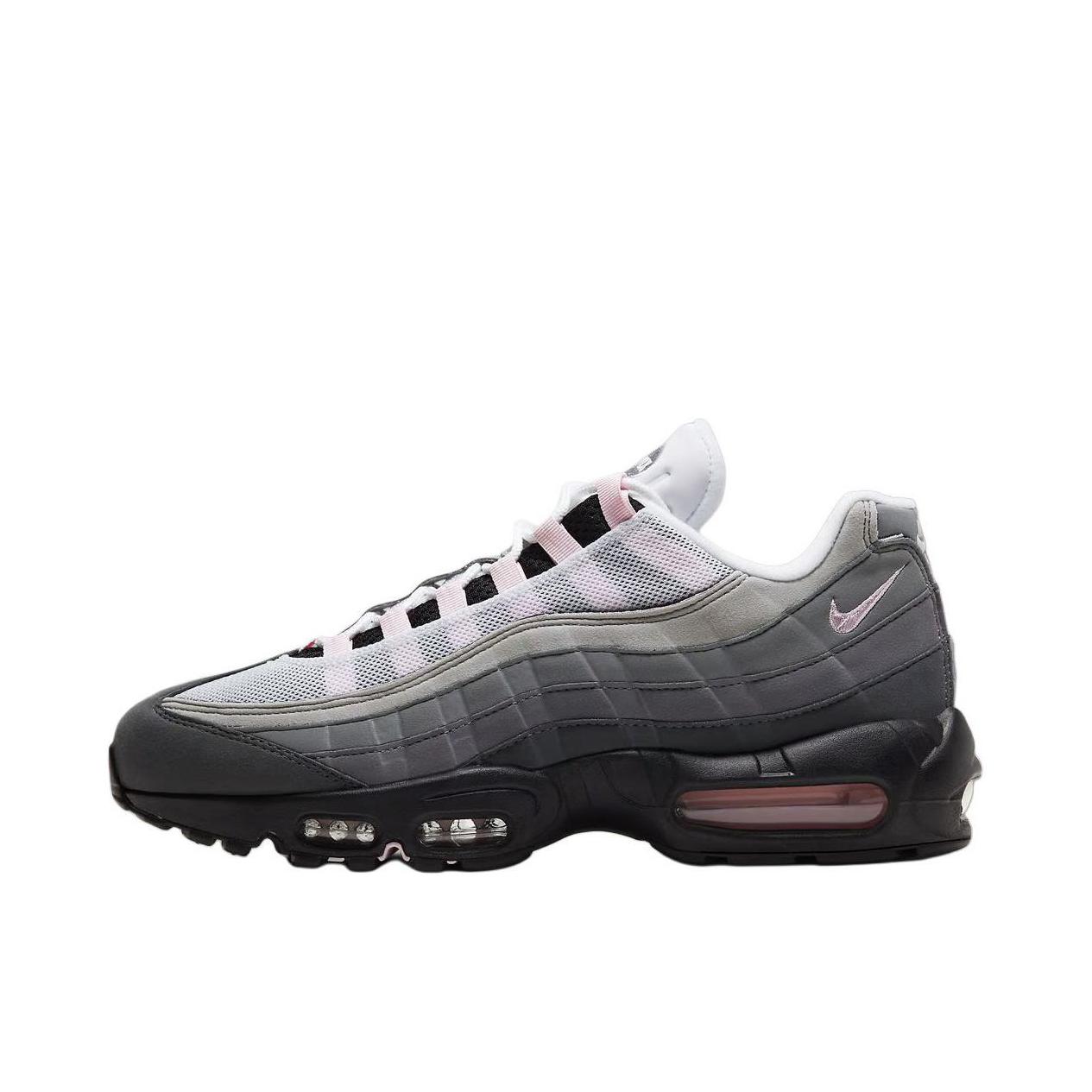 推荐商品：Nike Air Max 95 跑鞋 潮流时尚复古百搭防滑耐磨舒适透气防水气垫织物支撑低帮缓震贴合耐用圆头 女款/灰色/粉色 