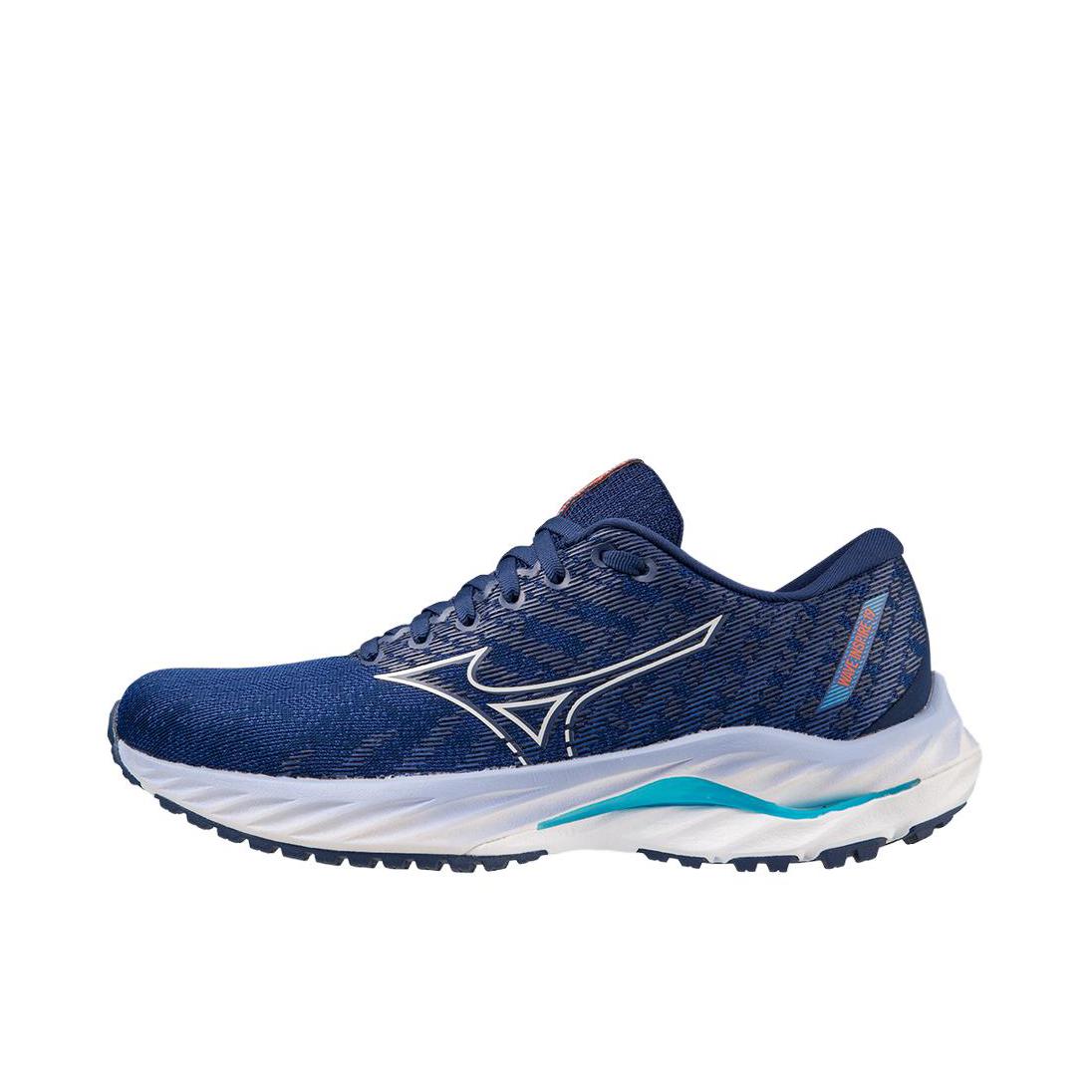 推荐商品：Mizuno/美津浓 Wave Inspire 19 支撑 潮流 缓震 圆头 织物 跑鞋 女款/蓝色/白色