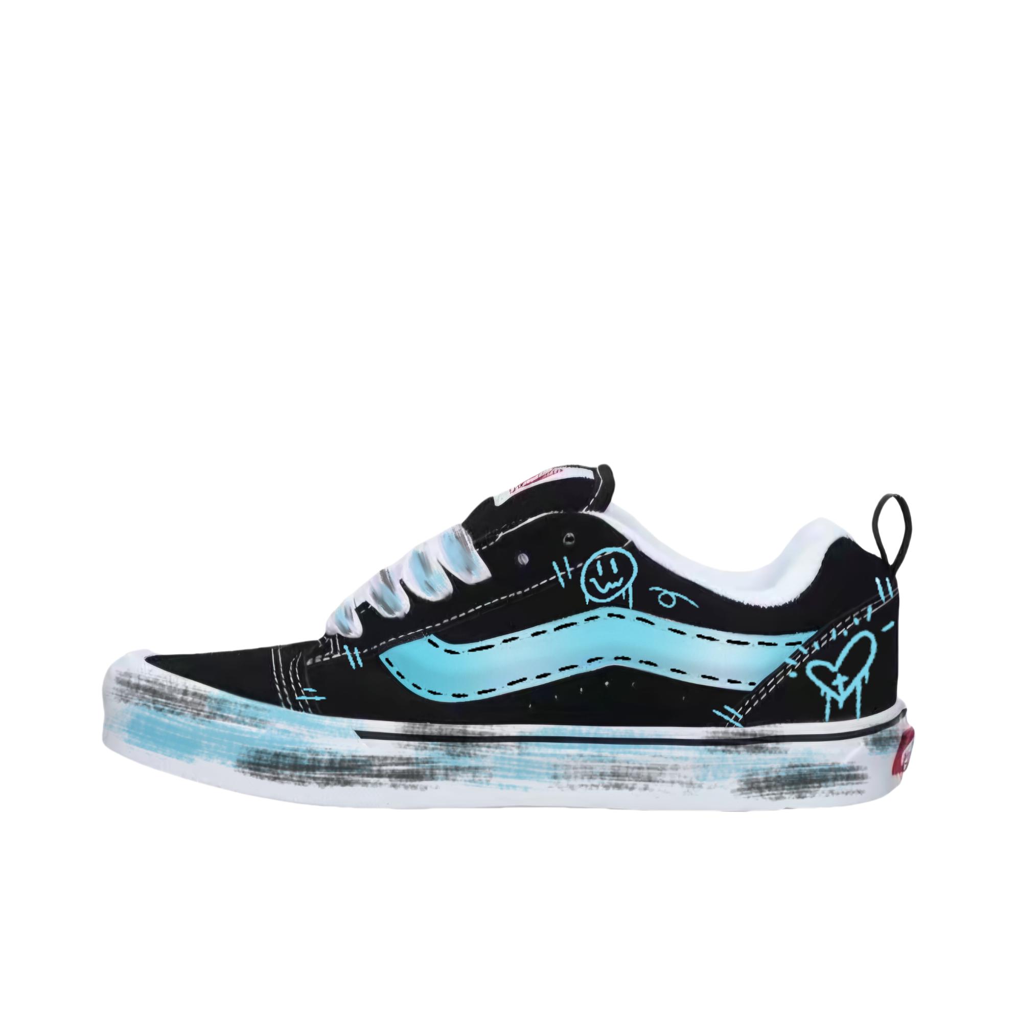推荐商品：【定制球鞋】 Vans/范斯 Knu Skool 板鞋 防滑耐磨舒适减震时尚潮流复古百搭简约街头 蓝色笑脸