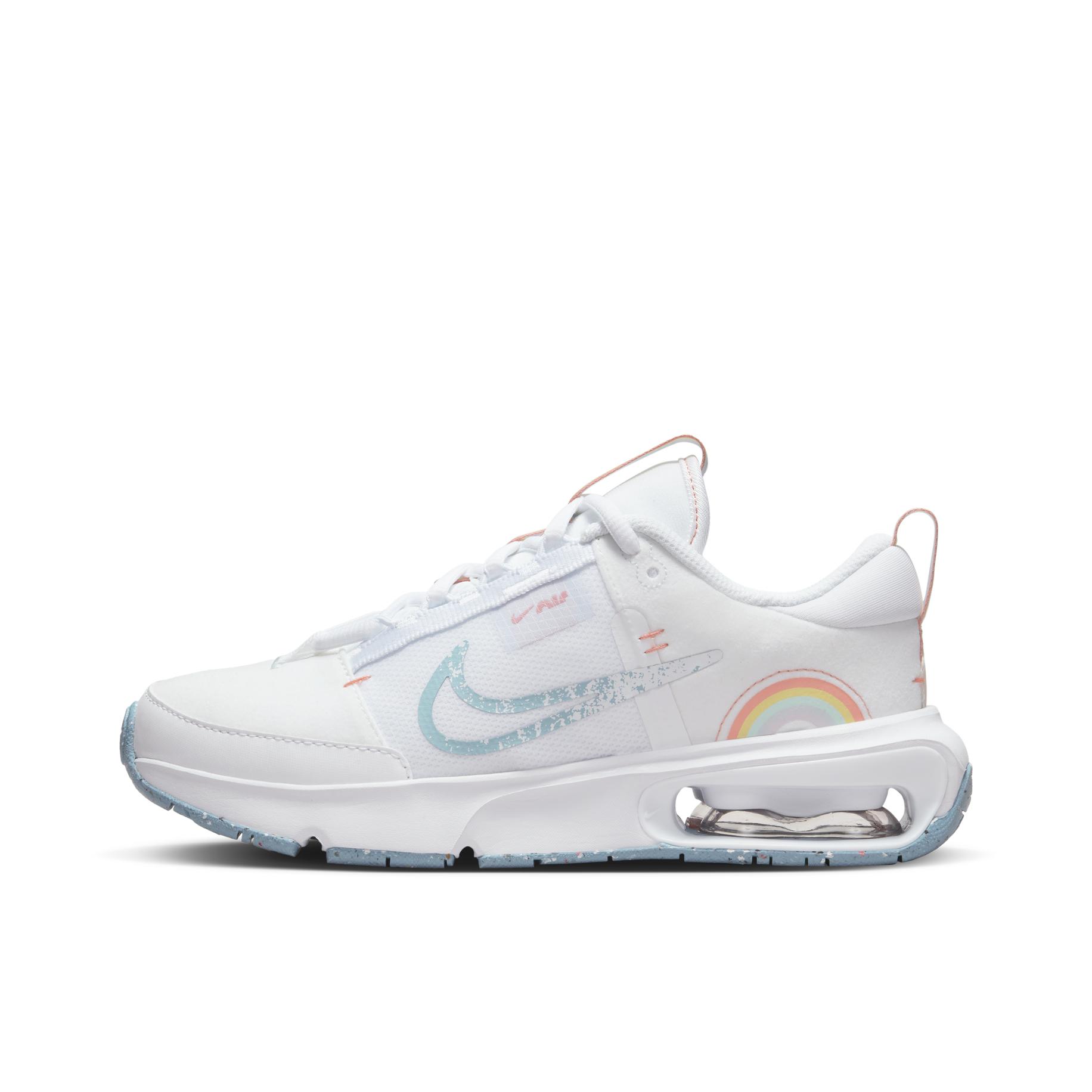 推荐商品：Nike Air Max Intrlk 跑鞋 轻便缓震防滑耐磨舒适百搭简约时尚织物合成革支撑回弹抓地 大童/白色/蓝色