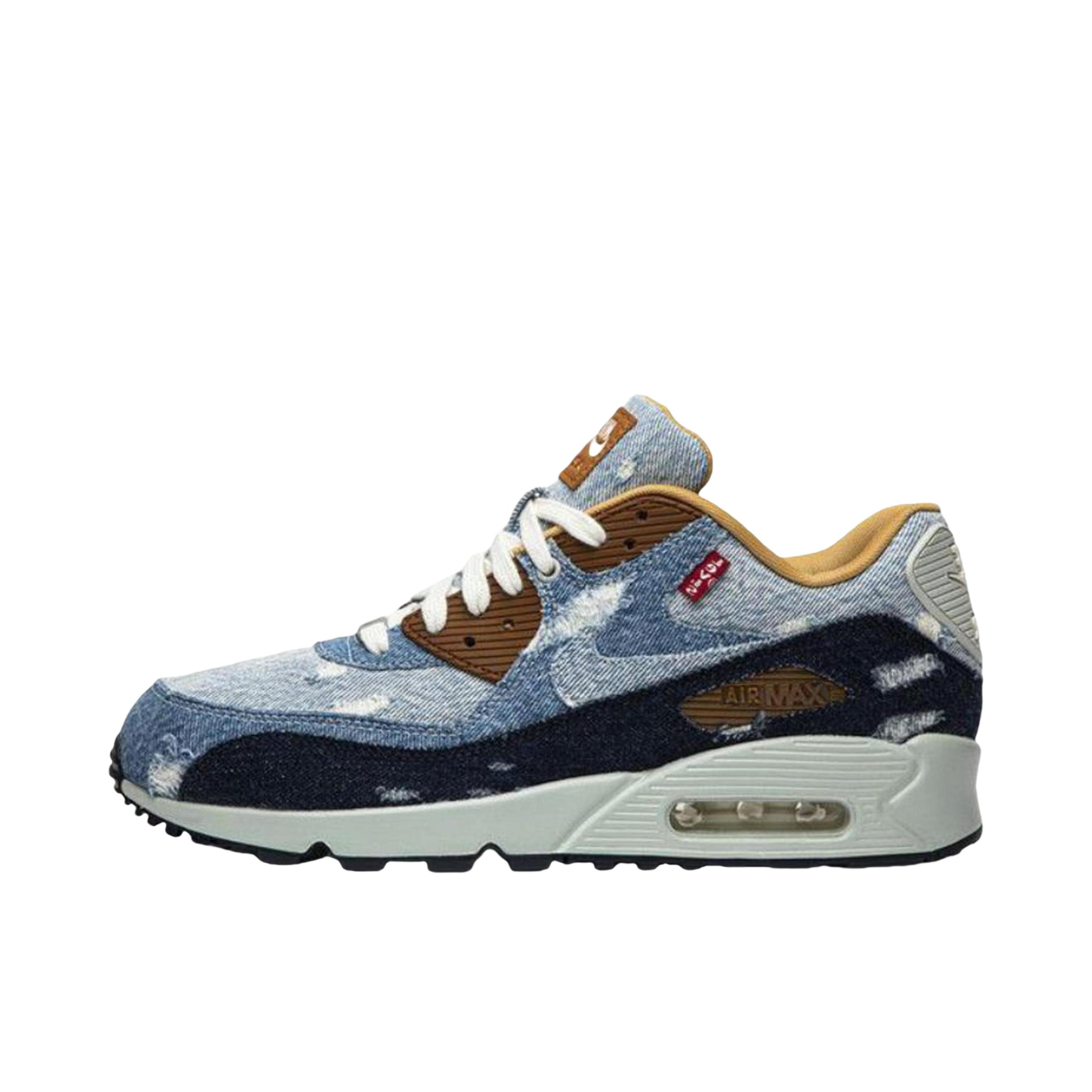 推荐商品：Nike Air Max 90 跑鞋 气垫合成革缓震透气复古增高圆头贴合拼接 Levi's联名/牛仔蓝/黑色