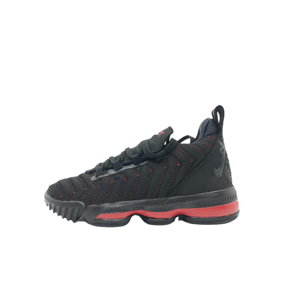 推荐商品：Nike LeBron 16 减震回弹 防滑耐磨 轻便透气 儿童篮球鞋 小童/黑色/深红