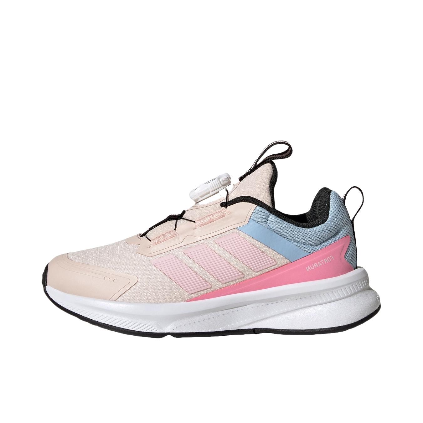 推荐商品：adidas FortaRun 4.0 HABU 运动休闲鞋 圆头时尚舒适旋转按钮训练防泼水 大童/奇迹石英色/清澈粉/祈福粉