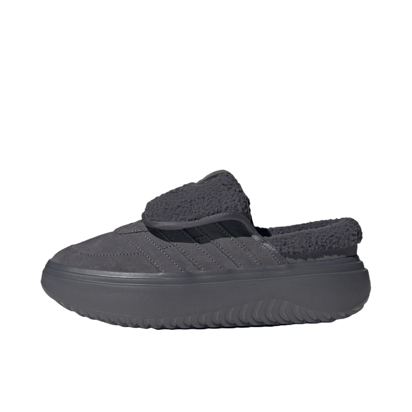 推荐商品：adidas GRAND COURT MULE 穆勒鞋 拖鞋 棉鞋 厚底圆头橡胶一脚蹬 深灰色/金属银