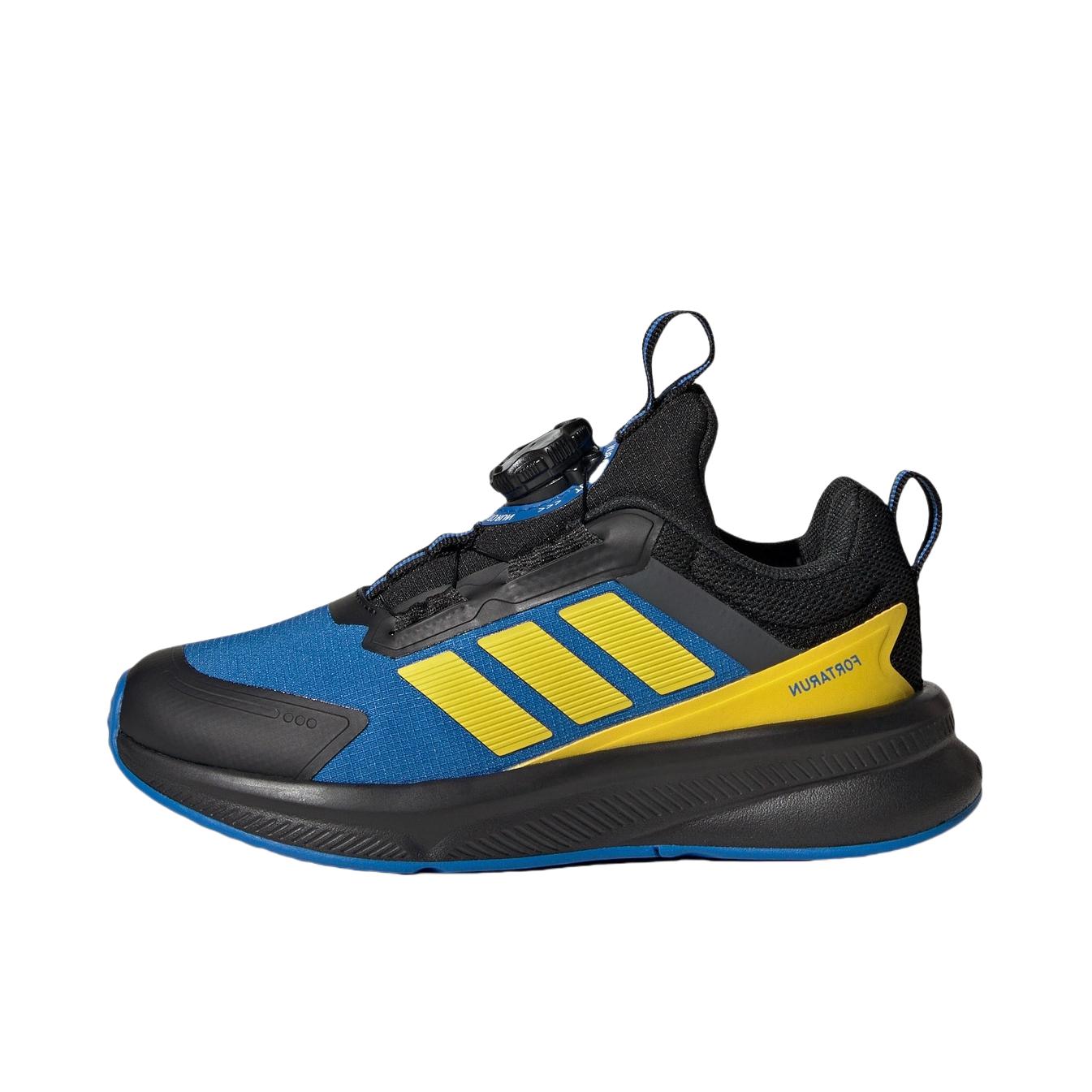 推荐商品：adidas FortaRun 4.0 HABU 运动休闲鞋 圆头时尚舒适旋转按钮训练防泼水 大童/黑色/黄色/空军蓝