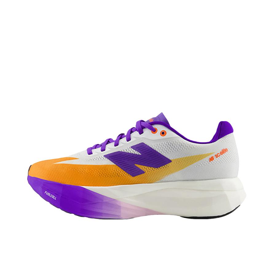 推荐商品：New Balance FuelCell SuperComp Elite V5 跑鞋 百搭透气休闲圆头碳板回弹竞速马拉松减震贴合耐用 南马限定/B宽/女款/白色/紫色/橙色