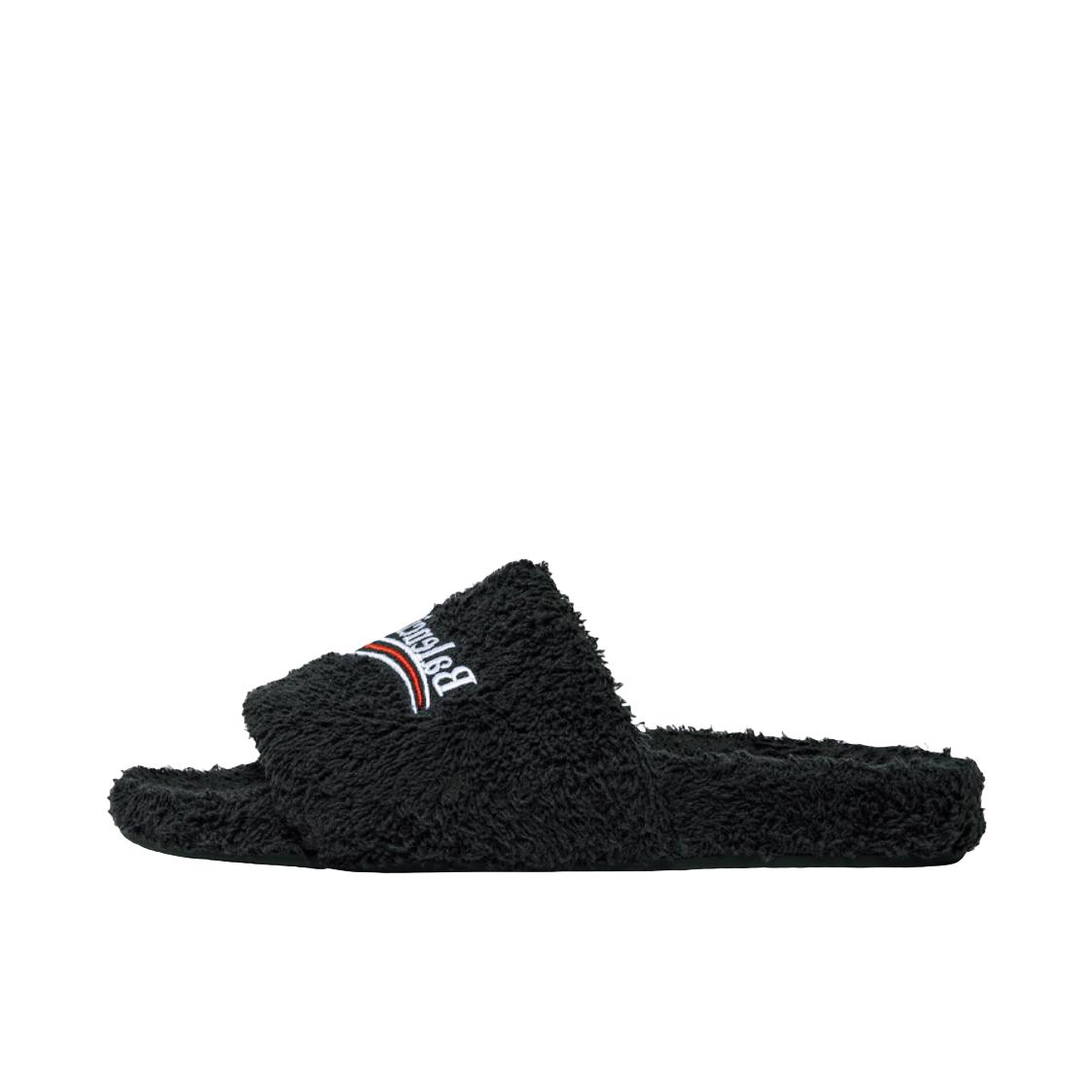 推荐商品：Balenciaga Furry 优雅气质 时尚潮流 休闲舒适 百搭 一字 平底 拖鞋 女款/深黑色 