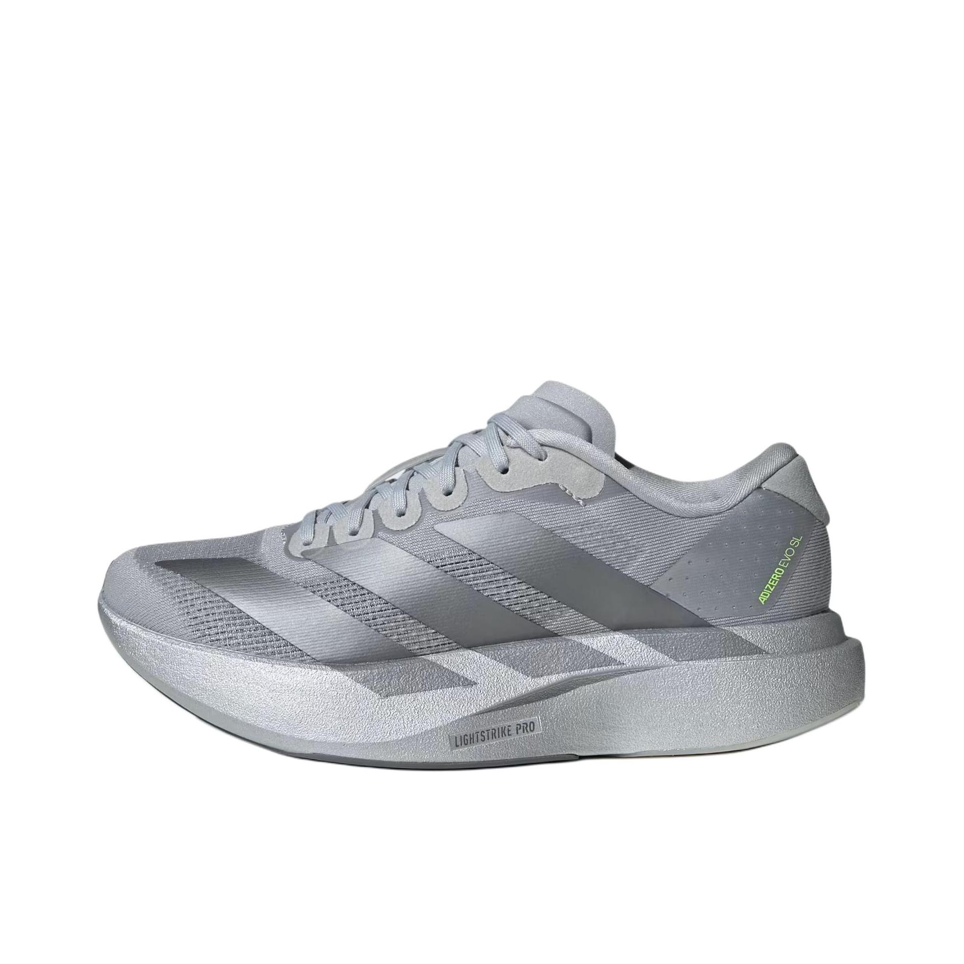 推荐商品：【梅西同款】 adidas Adizero Evo SL 跑鞋 缓震防滑圆头轻便运动马拉松竞速训练 大童/银色金属/铁色金属/灰色