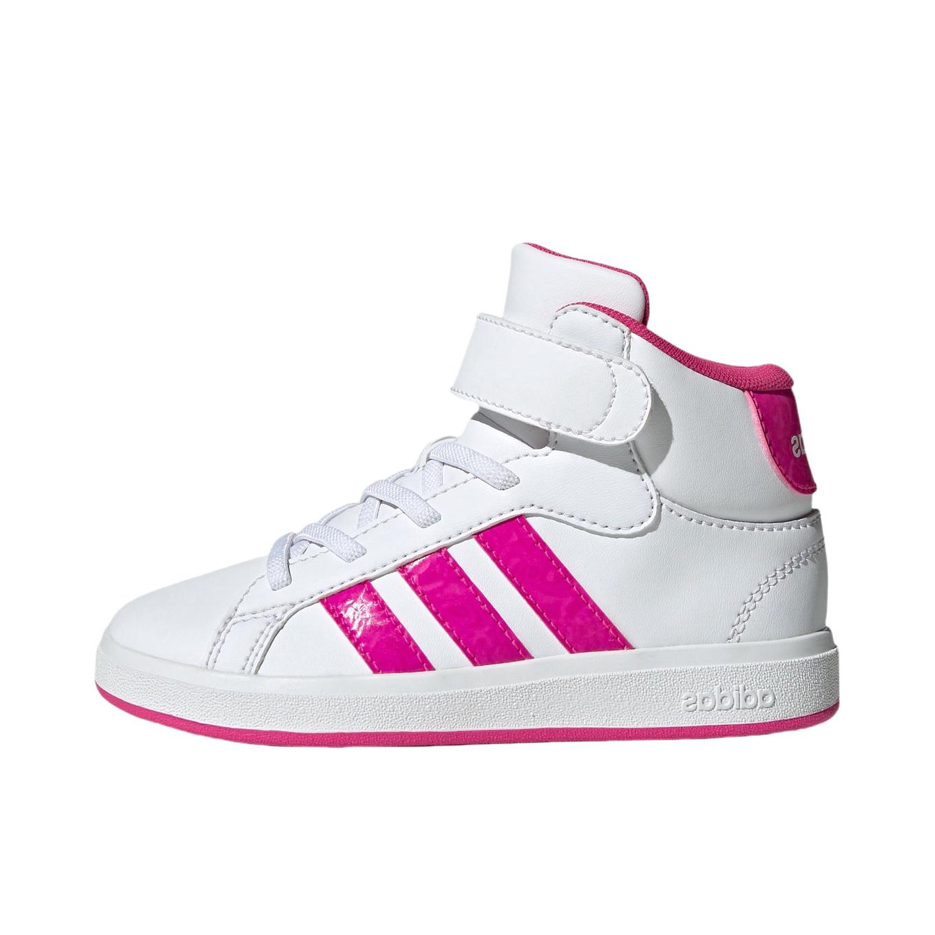 推荐商品：adidas NEO Grand Court 板鞋 防滑耐磨减震透气休闲复古时尚防水轻运动 大童/白色/亮粉色/浅灰色
