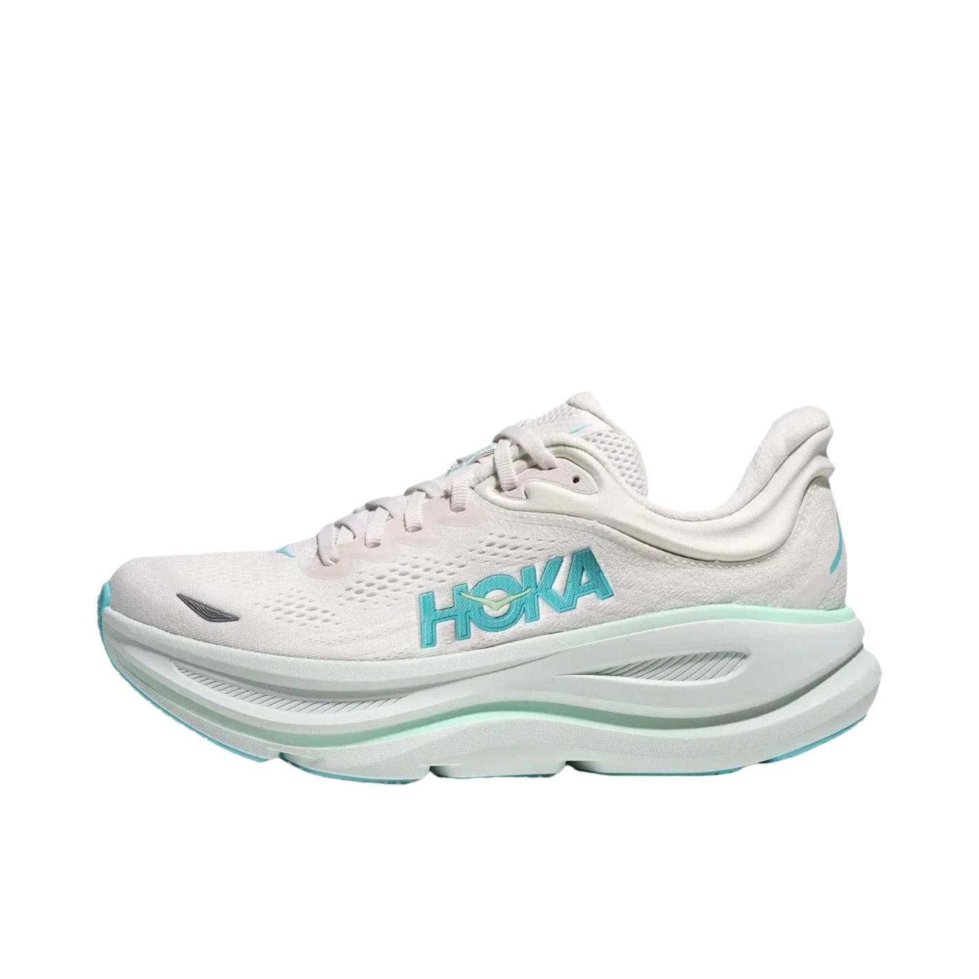推荐商品：HOKA ONE ONE Bondi 9 越野跑鞋 防滑耐磨缓震透气低帮舒适百搭 女款/霜白色/天蓝色
