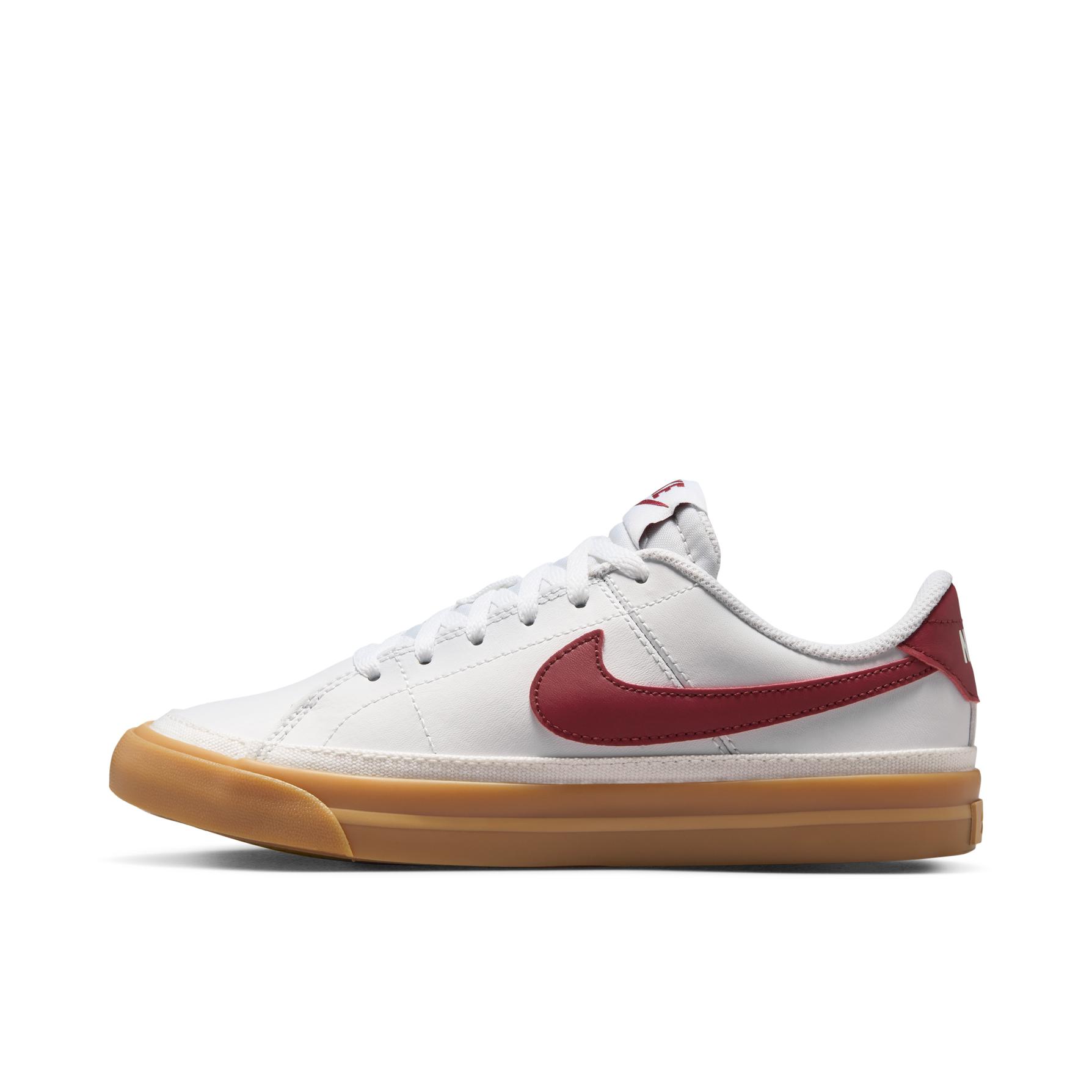推荐商品：Nike Court Legacy 板鞋 复古舒适透气防滑耐磨休闲运动一脚蹬 白色/队红色/橡皮黄