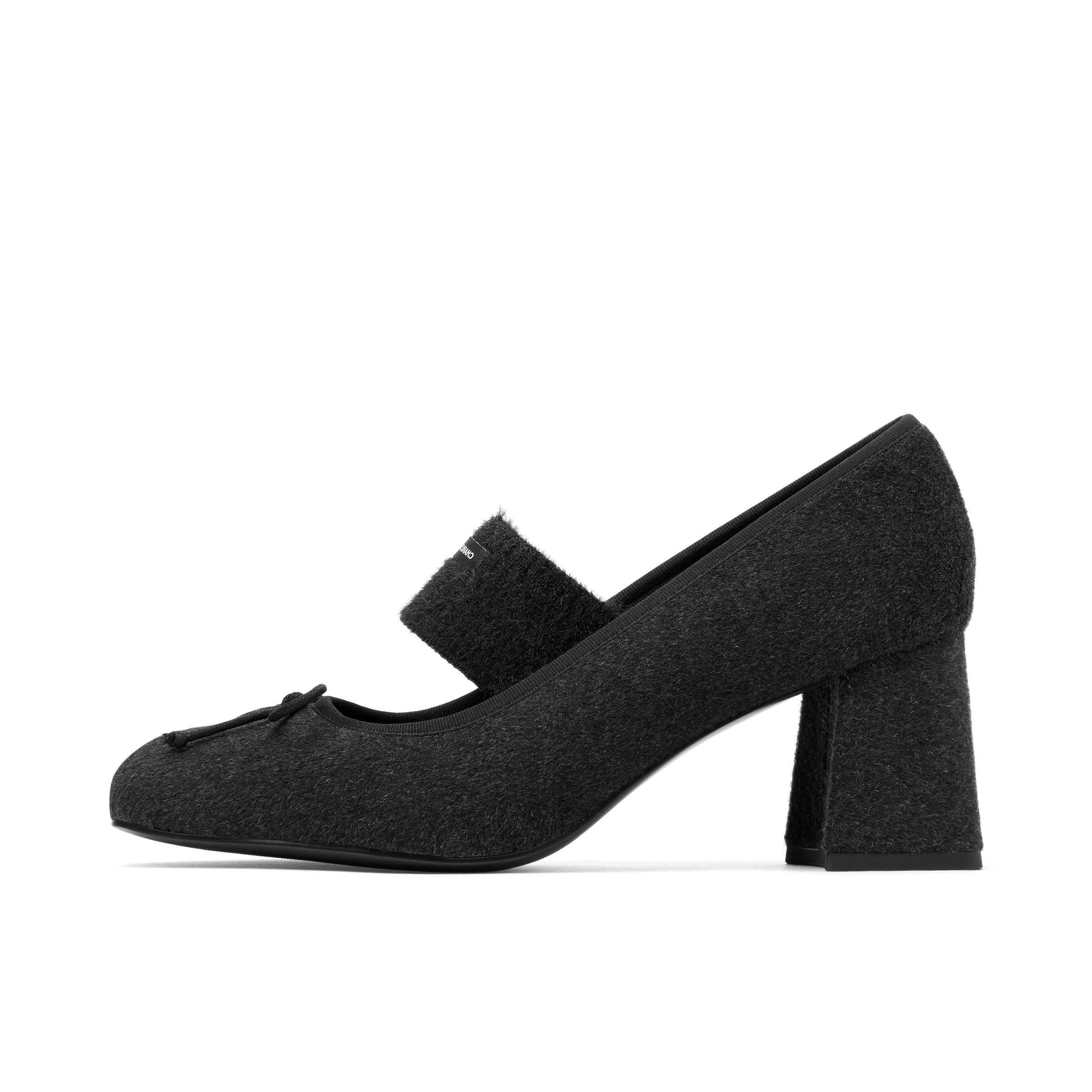 推荐商品：CHARLES&KEITH 高跟鞋 玛丽珍粗跟蝴蝶结 CK1-60580321 纹理/黑色