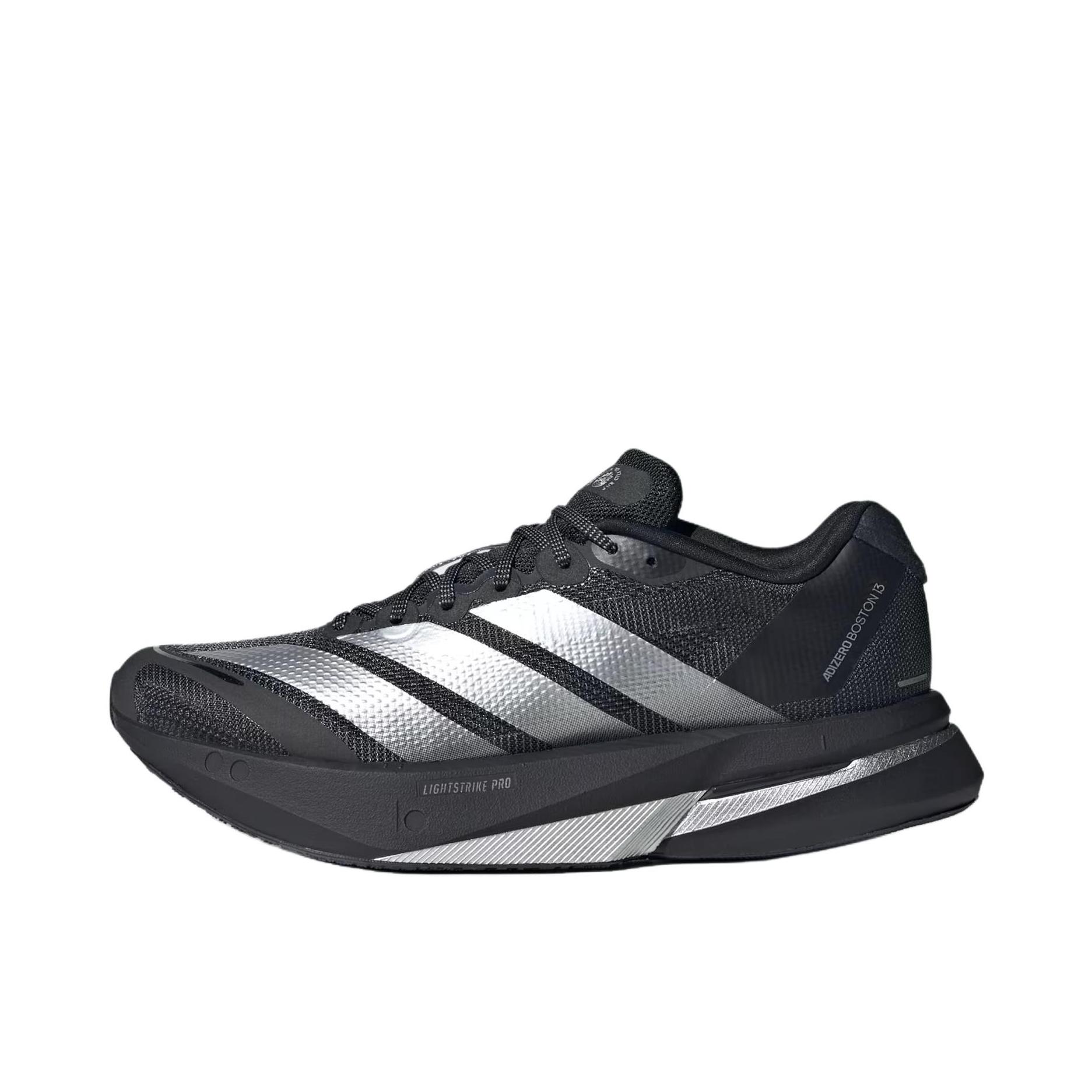 推荐商品：adidas Adizero Boston 13 跑鞋 低帮系带防滑耐磨透气玻纤柱竞训支撑贴合 黑色/灰色 