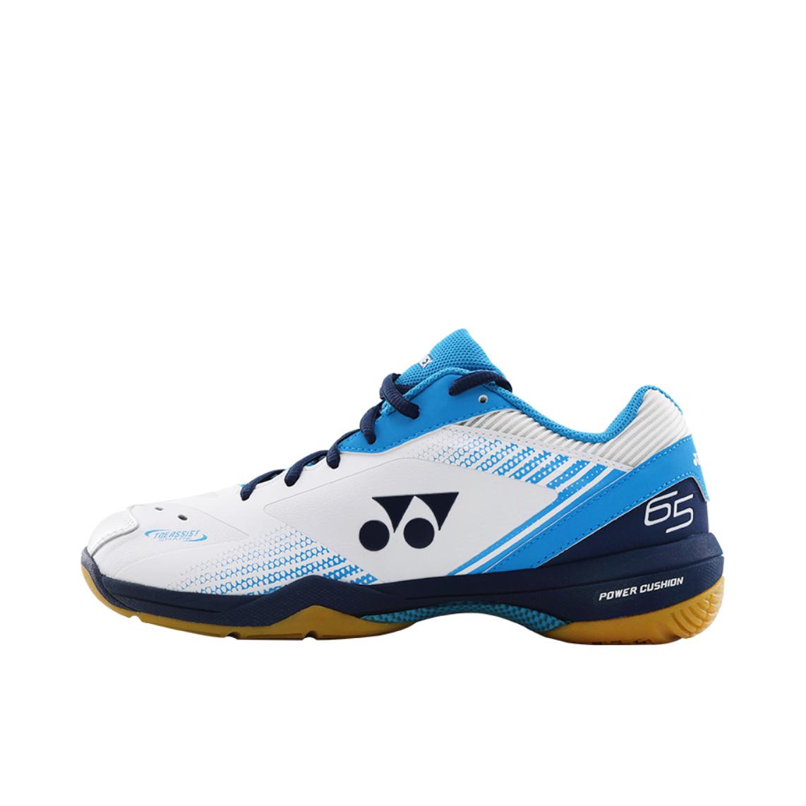 推荐商品：YONEX/尤尼克斯 Power Cushion 65z3 羽毛球鞋 减震防滑耐磨轻便回弹包裹性合成革织物 白色/蓝色