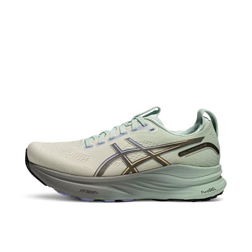 推荐商品：Asics/亚瑟士 GEL-KAYANO 32 跑鞋 防滑耐磨稳定支撑缓震回弹轻量训练圆头体测夜跑短跑 米白色/绿色