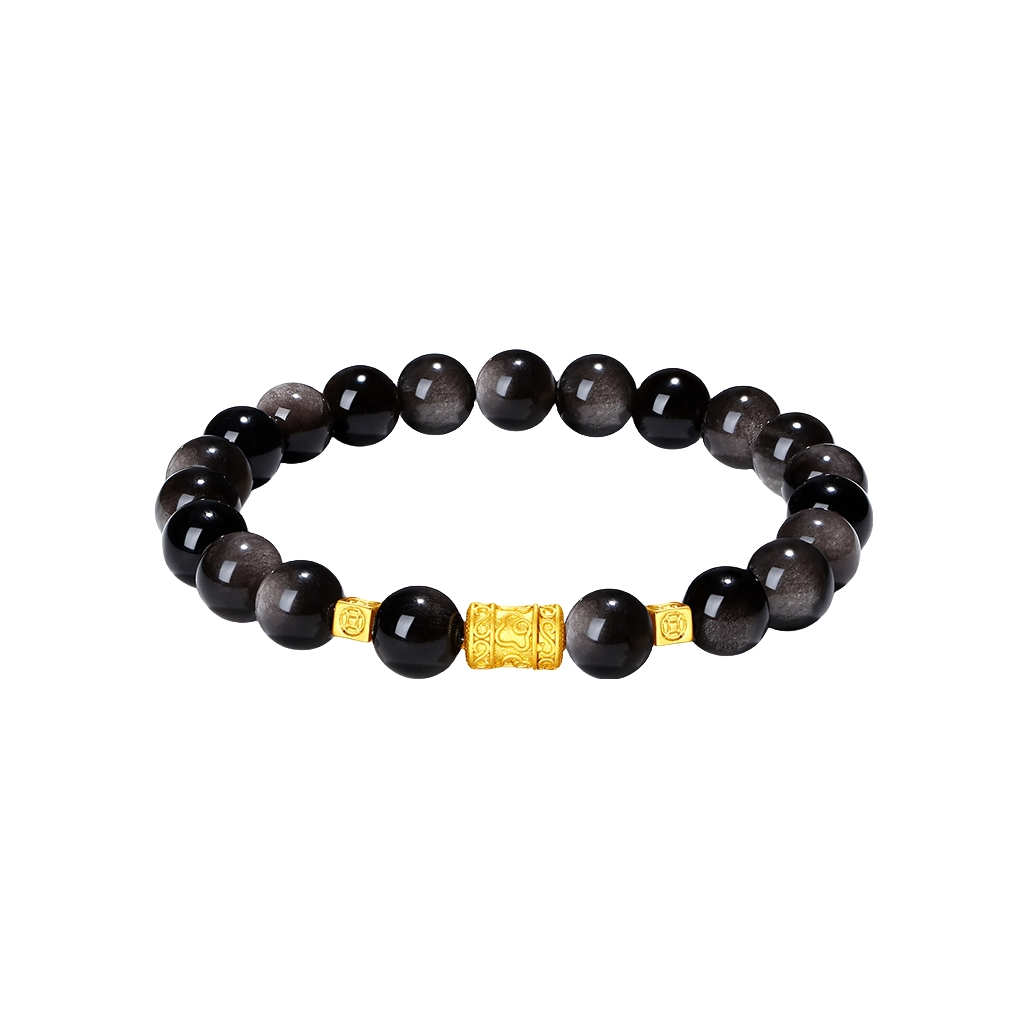 推荐商品：KORS/PARAS 暗夜金轮六字真言黑曜石手串 Yys05