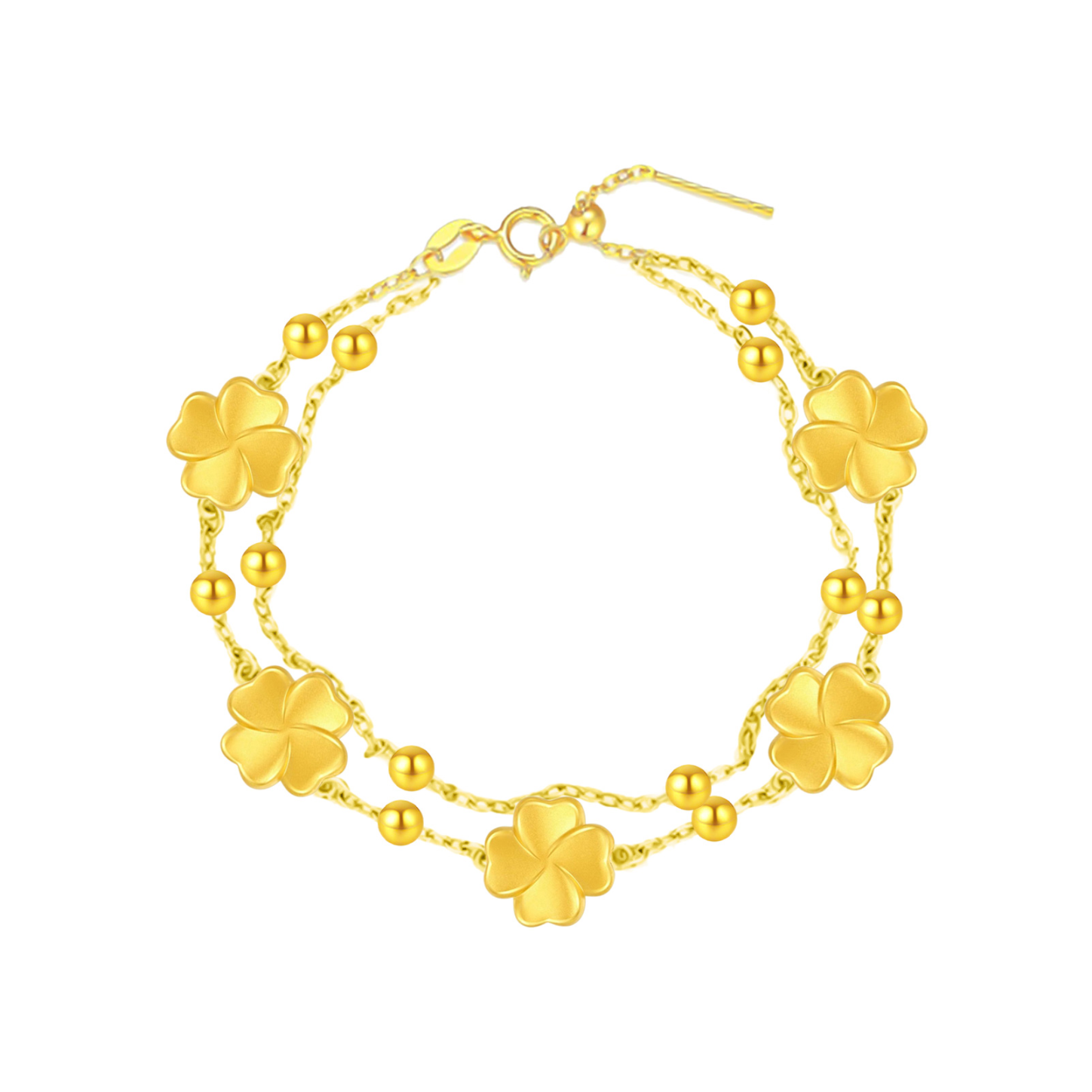 推荐商品：中国珠宝 双层叠戴四叶草足金手链 ZZS1HJ2088