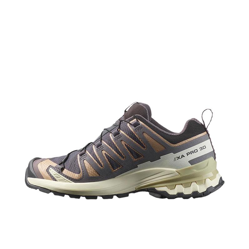 推荐商品：Salomon/萨洛蒙 XA Pro 3D V9 GTX 防滑耐磨 防水 网布 减震支撑 越野跑鞋 烟紫灰/牛津棕/草绿色