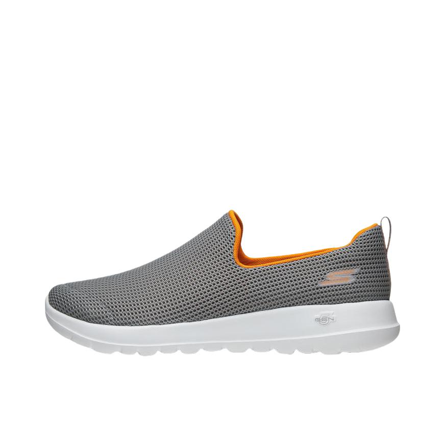 推荐商品：Skechers/斯凯奇 Go Walk Joy 复古百搭 舒适轻便 网布透气 缓震软底 防滑 一脚穿 运动休闲鞋 灰色/橘色