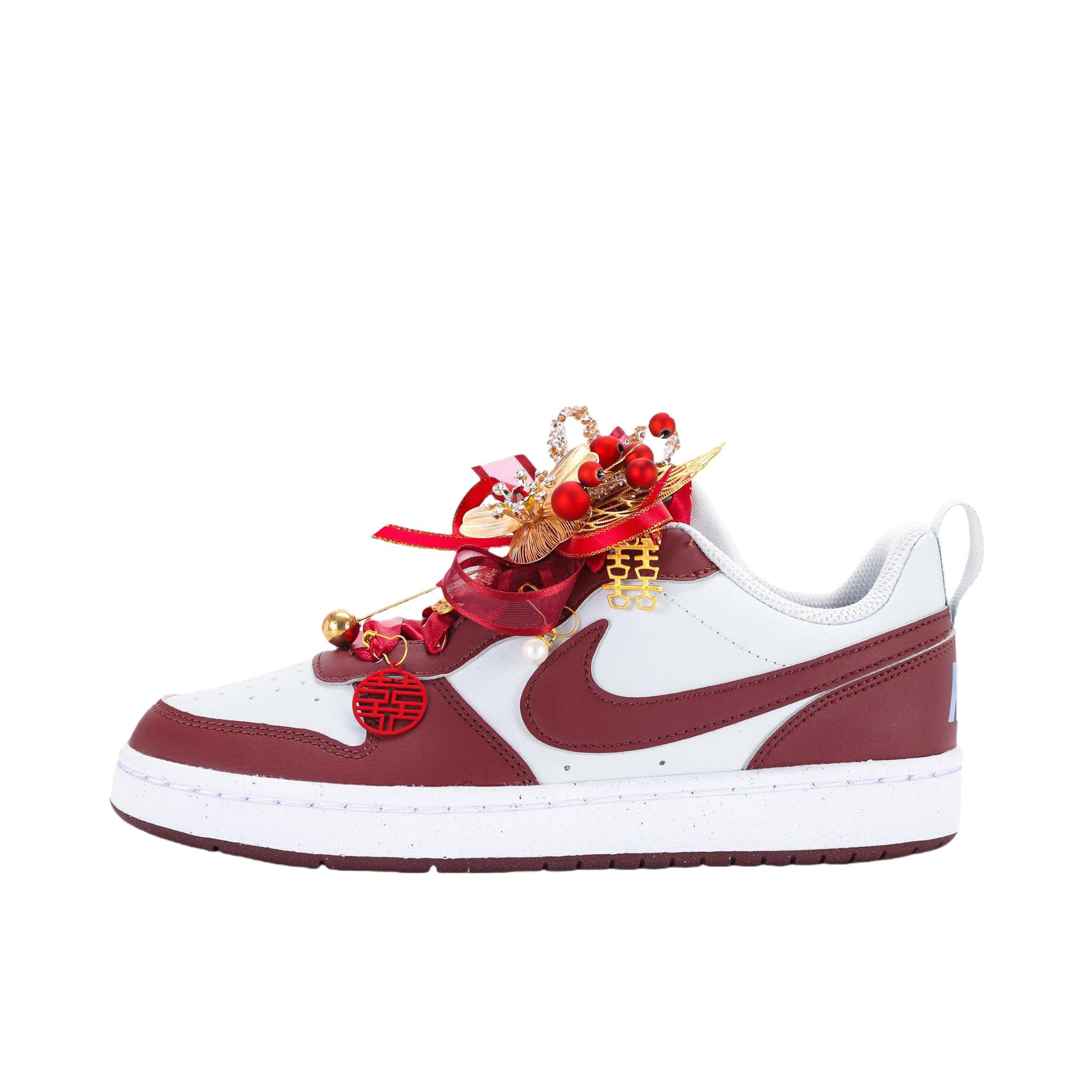 推荐商品：【定制球鞋】 Nike Court Borough 板鞋 防滑防水轻便减震手绘减龄做旧甜酷高街合成革甜妹包裹性复古婚鞋增高小白鞋薄底秋冬脏脏鞋 女款/鹊予