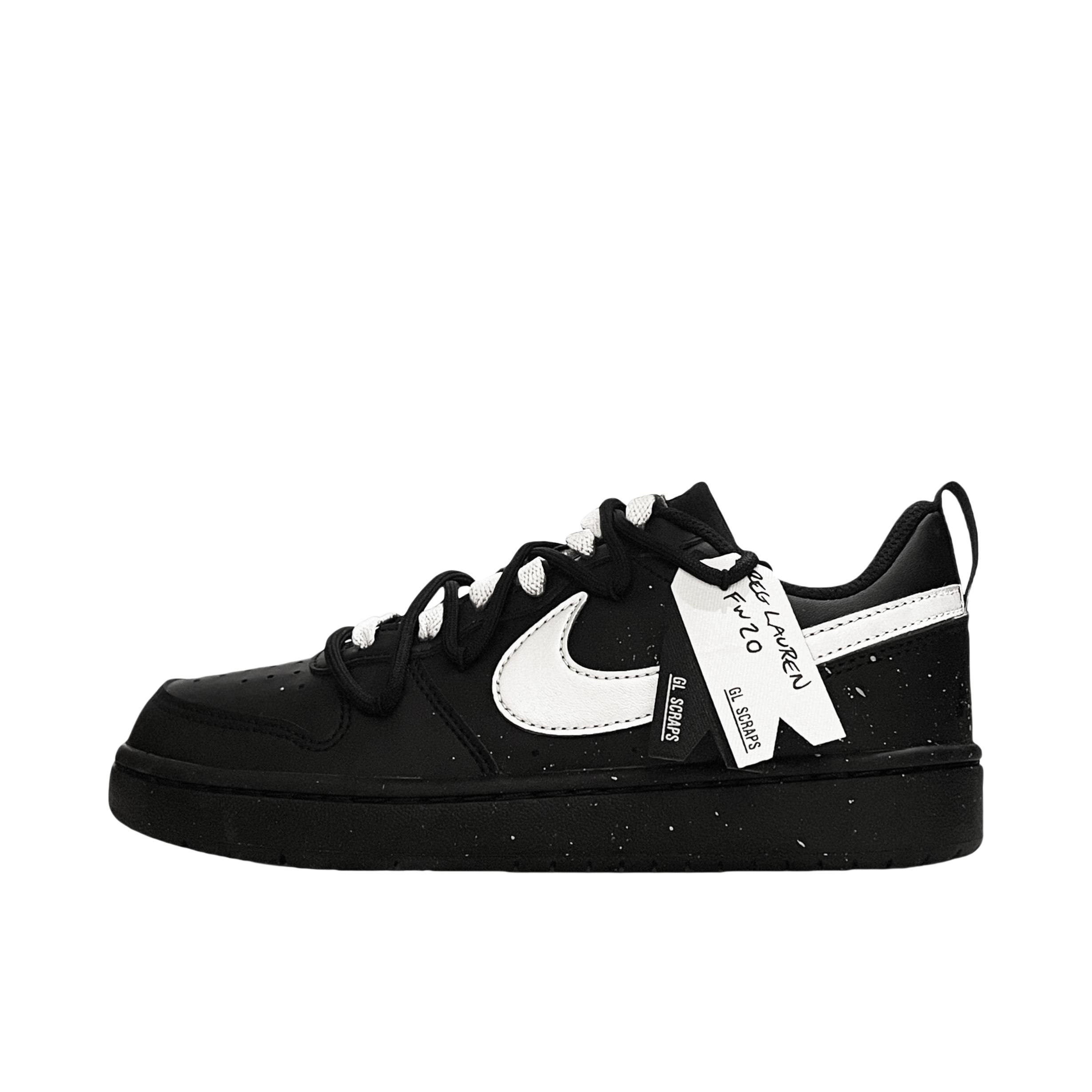 推荐商品：【定制球鞋】 Nike Court Borough 板鞋 防滑防水轻便减震手绘减龄做旧甜酷高街合成革甜妹包裹性复古婚鞋增高小白鞋薄底秋冬脏脏鞋 大童/银雪轻纱