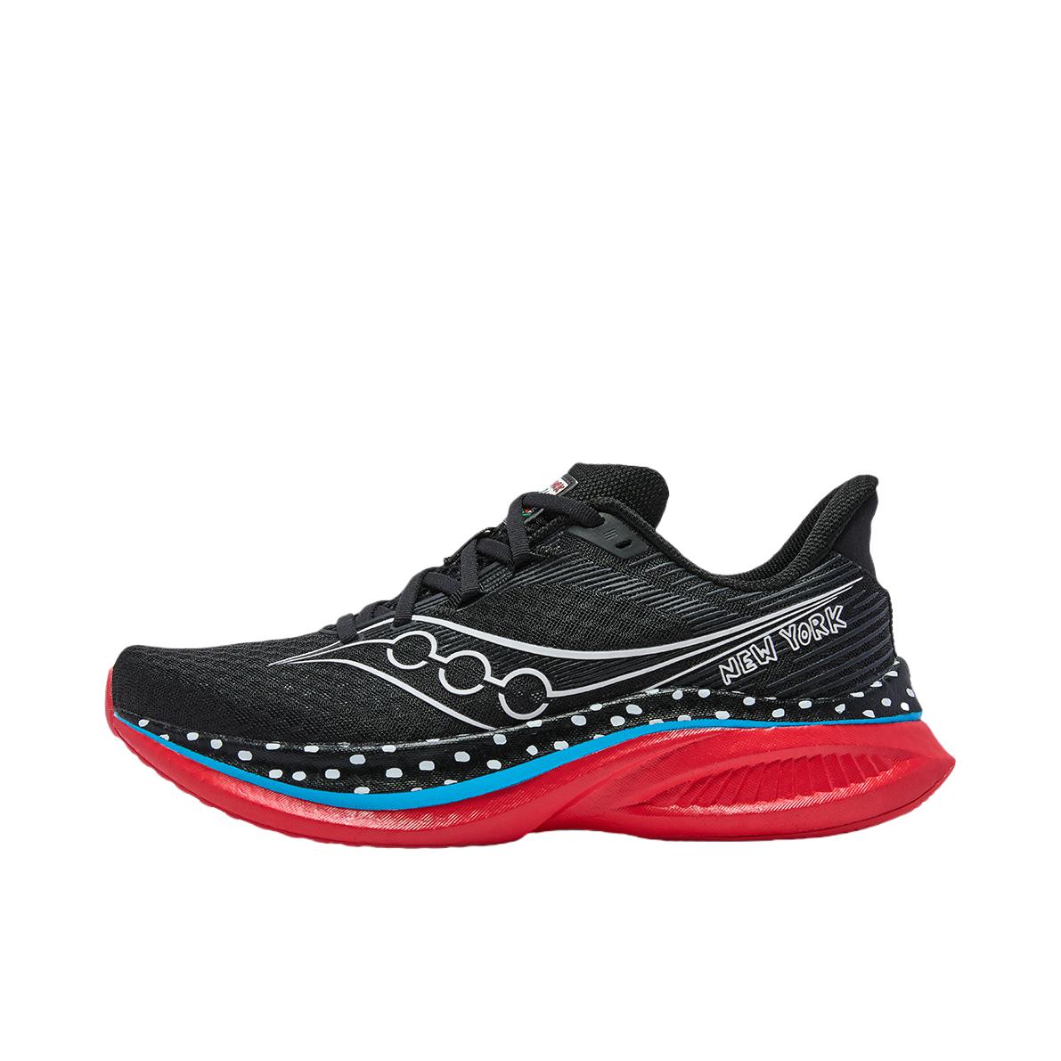 推荐商品：Saucony/索康尼 Endorphin Speed 啡速 5 缓震回弹 轻便透气 舒适耐磨 竞速 马拉松 越山向海 尼龙板 长距离 训练 防滑 跑鞋 凯斯·哈林/Keith Haring联名/黑色/白色/红色