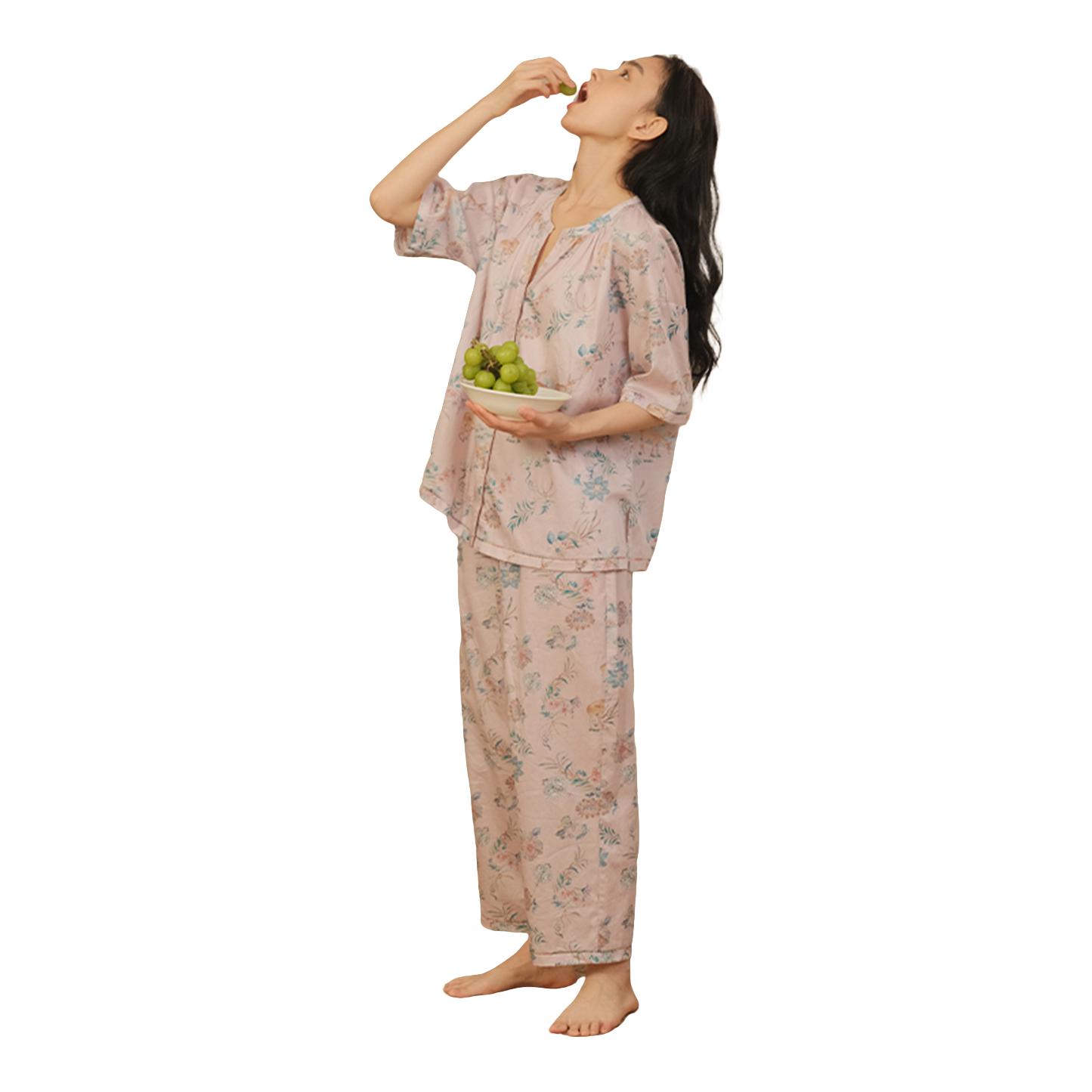 推荐商品：朵朵可可 V领纽扣印花短袖睡衣 女装 DW241CZ230 浅粉