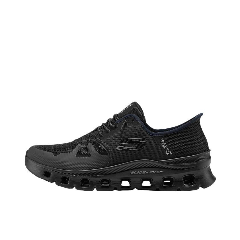 推荐商品：Skechers/斯凯奇 Glide step 柔软 防滑 低帮 厚底 运动休闲鞋 全黑色