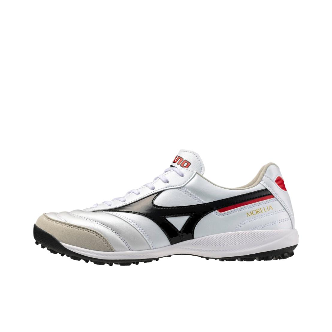 推荐商品：Mizuno/美津浓 Morelia M8 TF 防滑耐磨 减震轻便 舒适百搭 人造草坪 胶质 碎钉 圆头 足球鞋 白色/黑色