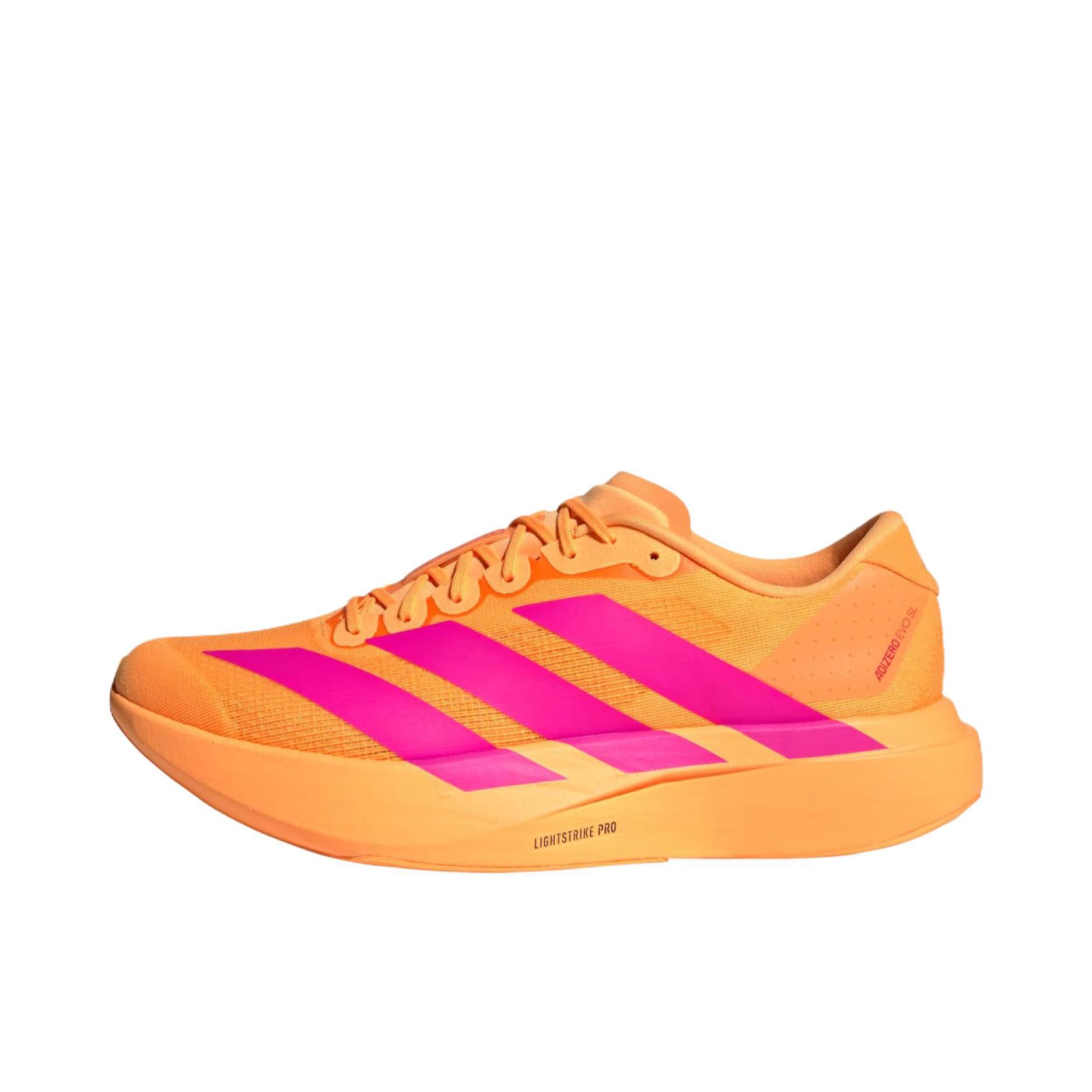 推荐商品：【梅西同款】 adidas Adizero Evo SL 跑鞋 缓震防滑圆头轻便运动马拉松竞速训练 橙色/粉色