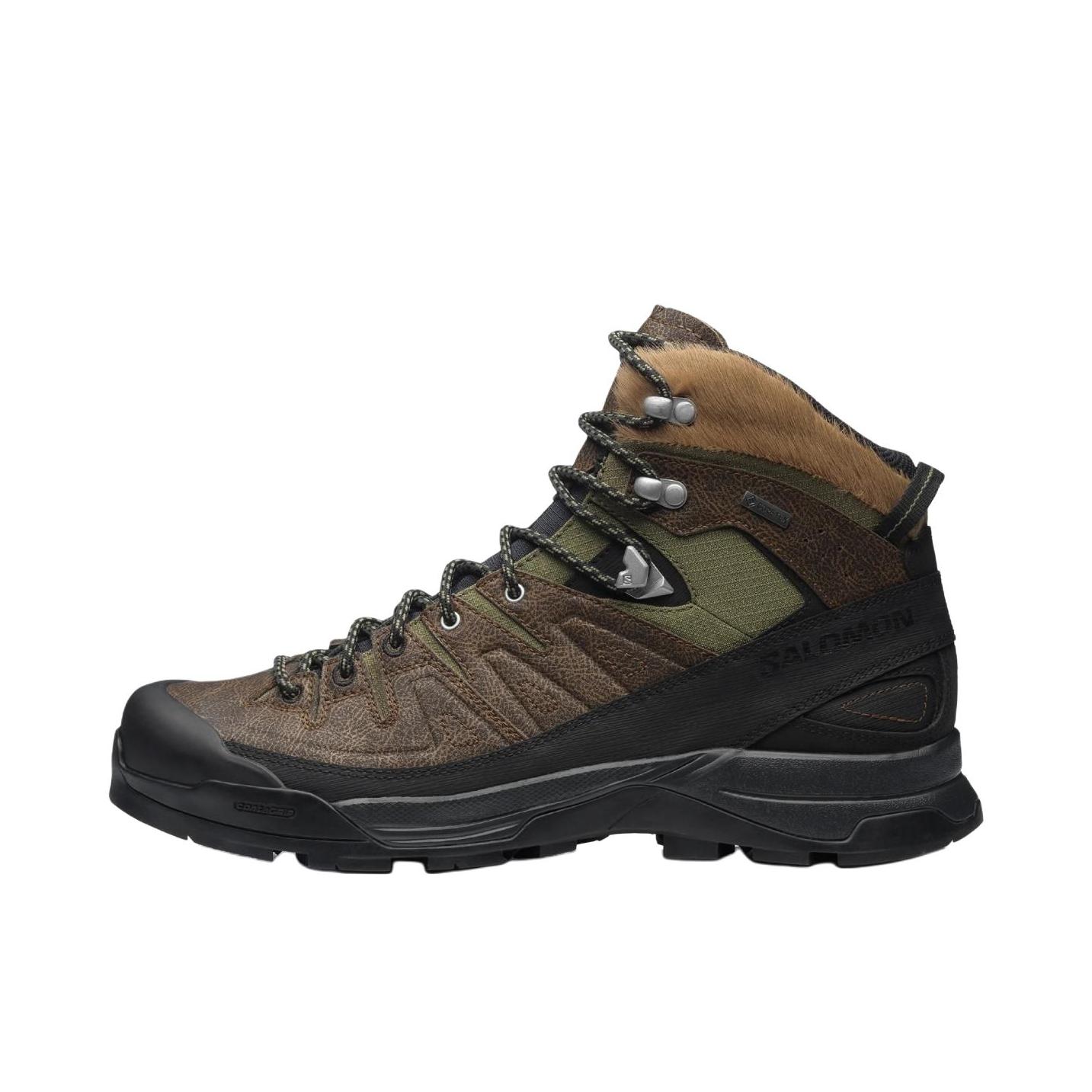 推荐商品：Salomon/萨洛蒙 X-ALP MID LTR GTX 防滑耐磨 减震透气 防水中帮 平跟 橡胶 户外休闲鞋 棕色/绿色 