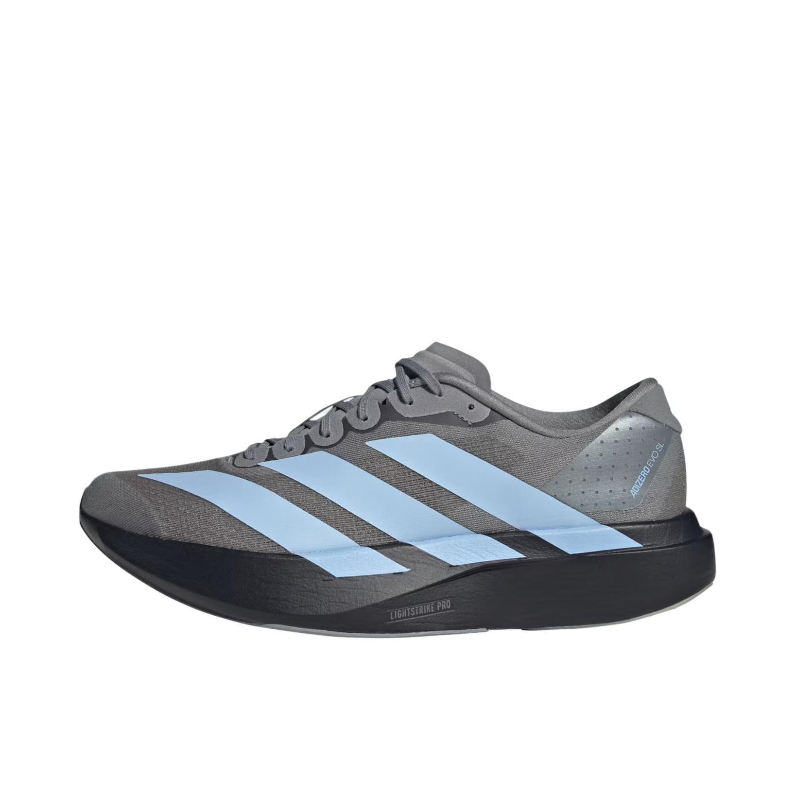 推荐商品：【梅西同款】 adidas Adizero Evo SL 跑鞋 缓震防滑圆头轻便运动马拉松竞速训练 灰色/蓝色