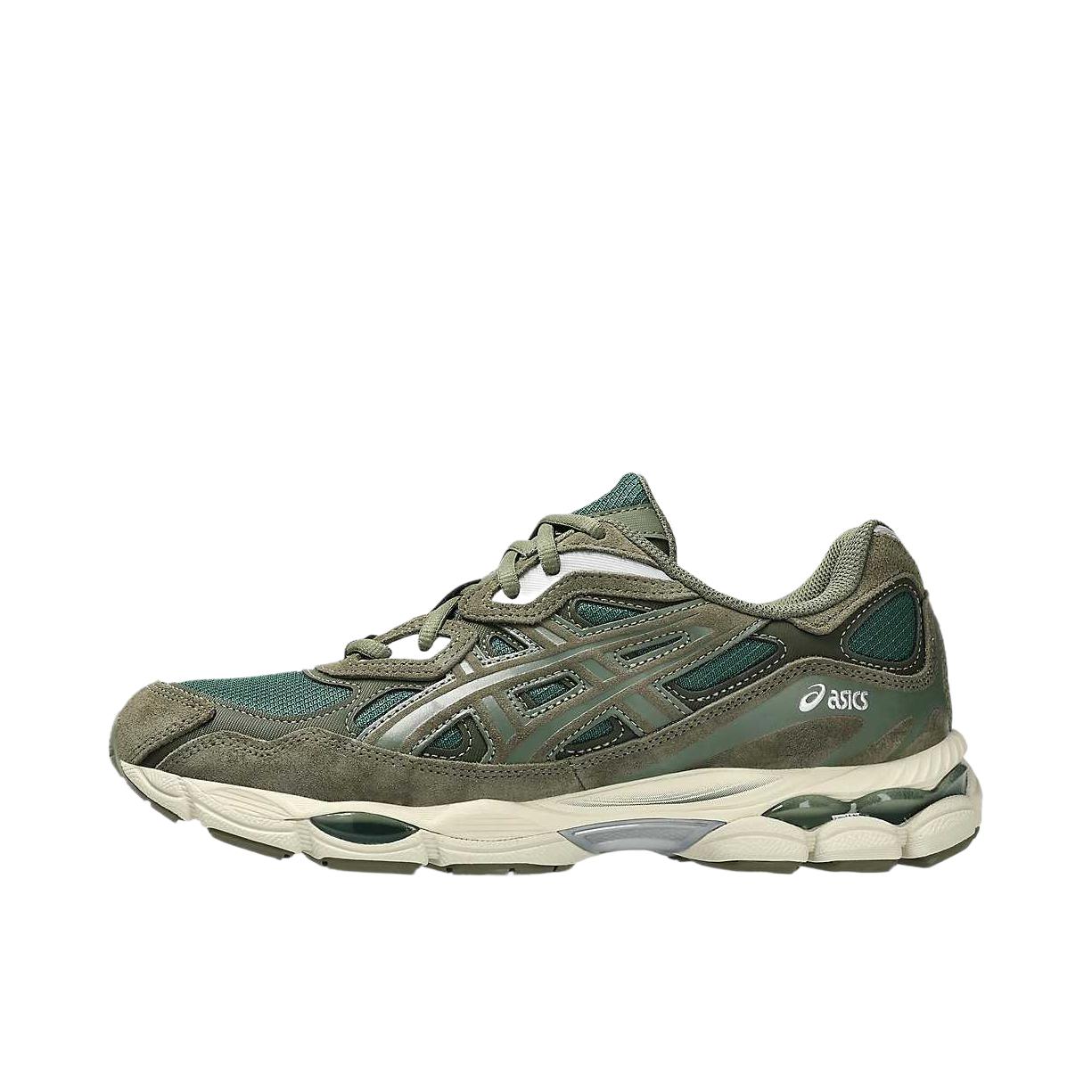 推荐商品：Asics/亚瑟士 Gel-NYC 跑鞋 圆头缓震防滑耐磨机能风复古潮流织物合成革贴合支撑耐穿 深绿色/米色