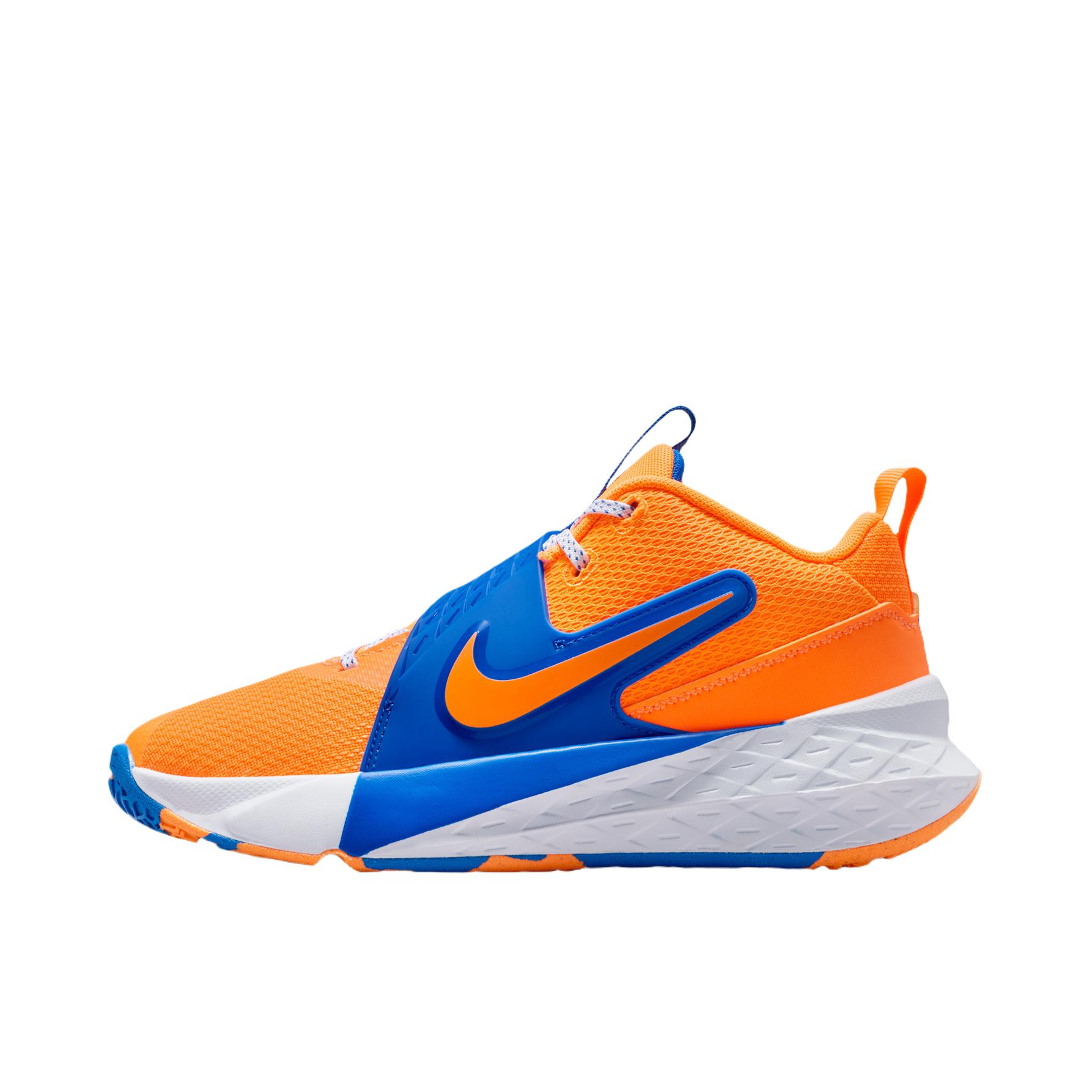 推荐商品：Nike TEAM HUSTLE D 12 舒适缓震 网面 防滑耐磨 抓地 时尚百搭 魔术贴 美观 训练 冬季 易穿脱 贴合 抗扭 篮球鞋 大童/荷兰橙/赛车蓝/足球灰