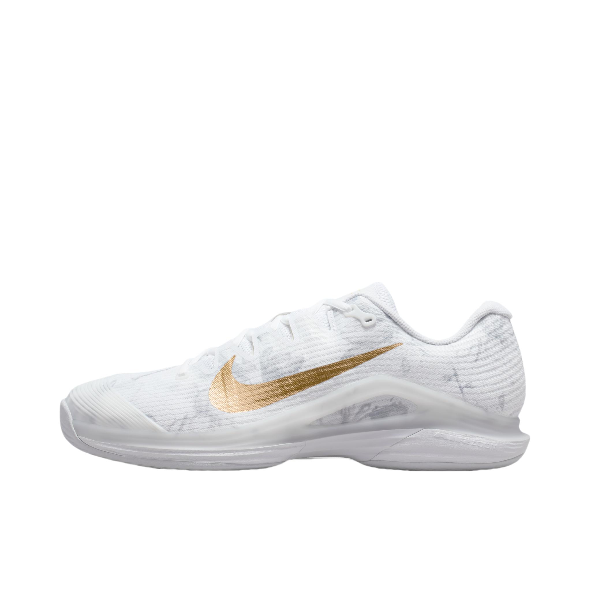 推荐商品：Nike Vapor 12 透气 缓震 支撑 硬地 网球鞋 白色/金属金/白金色