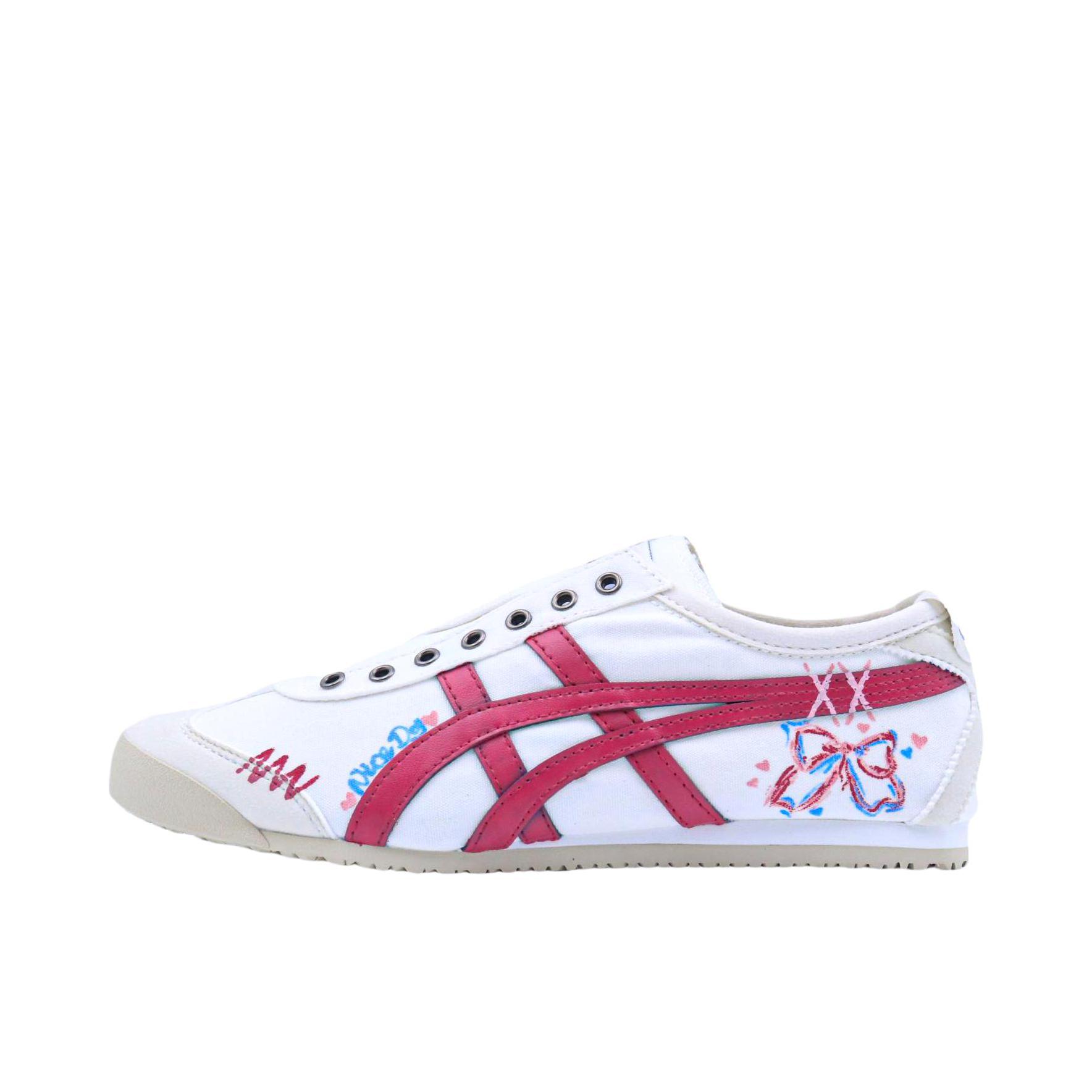推荐商品：【定制球鞋】Onitsuka Tiger Mexico 66 Slip-on 舒适轻便 防滑耐磨 防水 合成革 手绘 织物 一脚蹬 包裹性 德训鞋 增高 运动休闲鞋 蝶恋