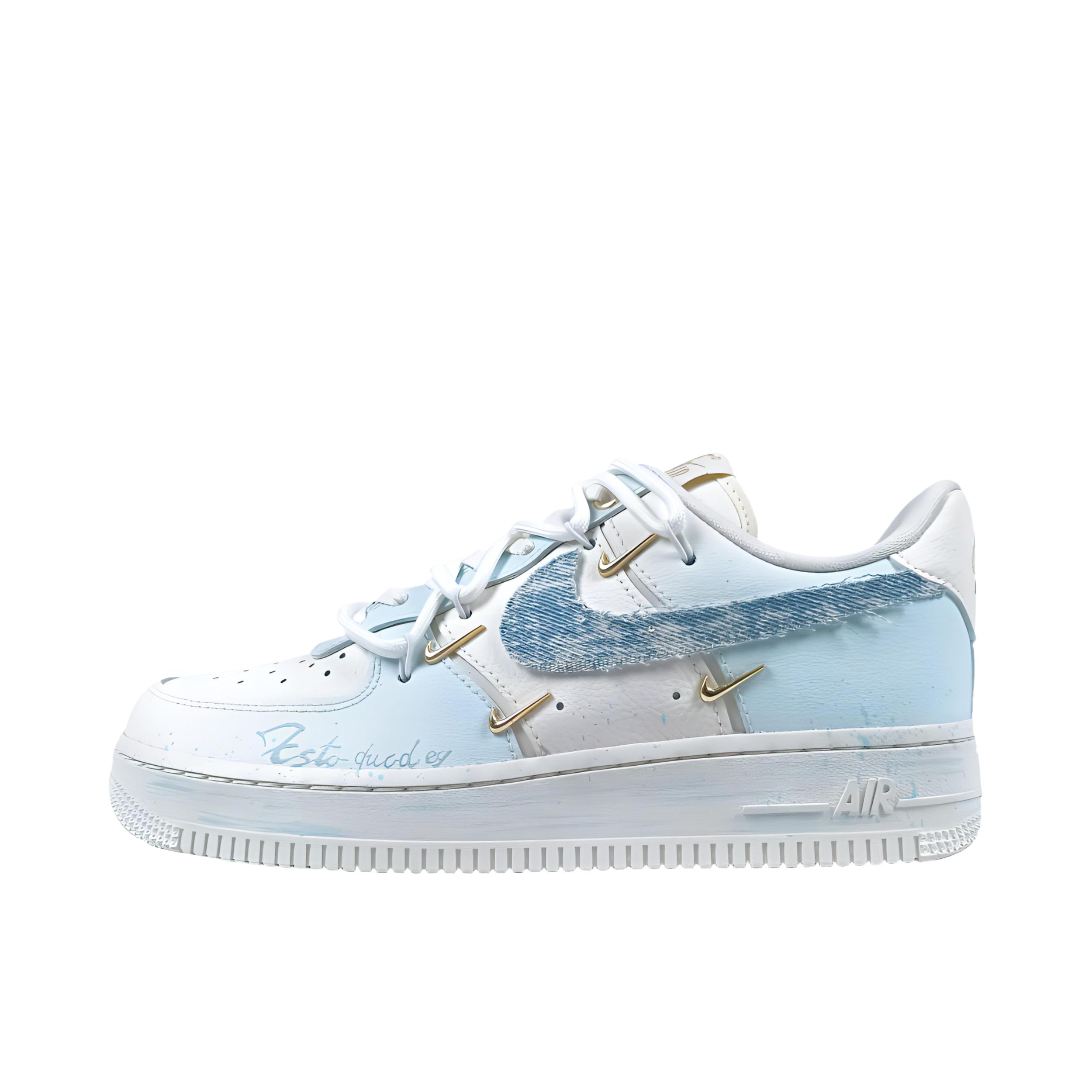 推荐商品：【定制款】 Nike Air Force 1 板鞋 防滑减震耐磨低帮增高 蓝色牛仔