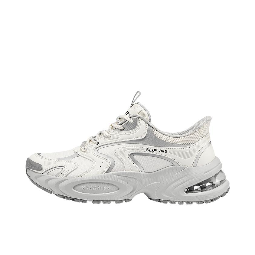 推荐商品：2025冬季 Skechers/斯凯奇 老爹鞋 闪穿鞋 增高熊猫休闲舒适一脚蹬 女款/浅灰色