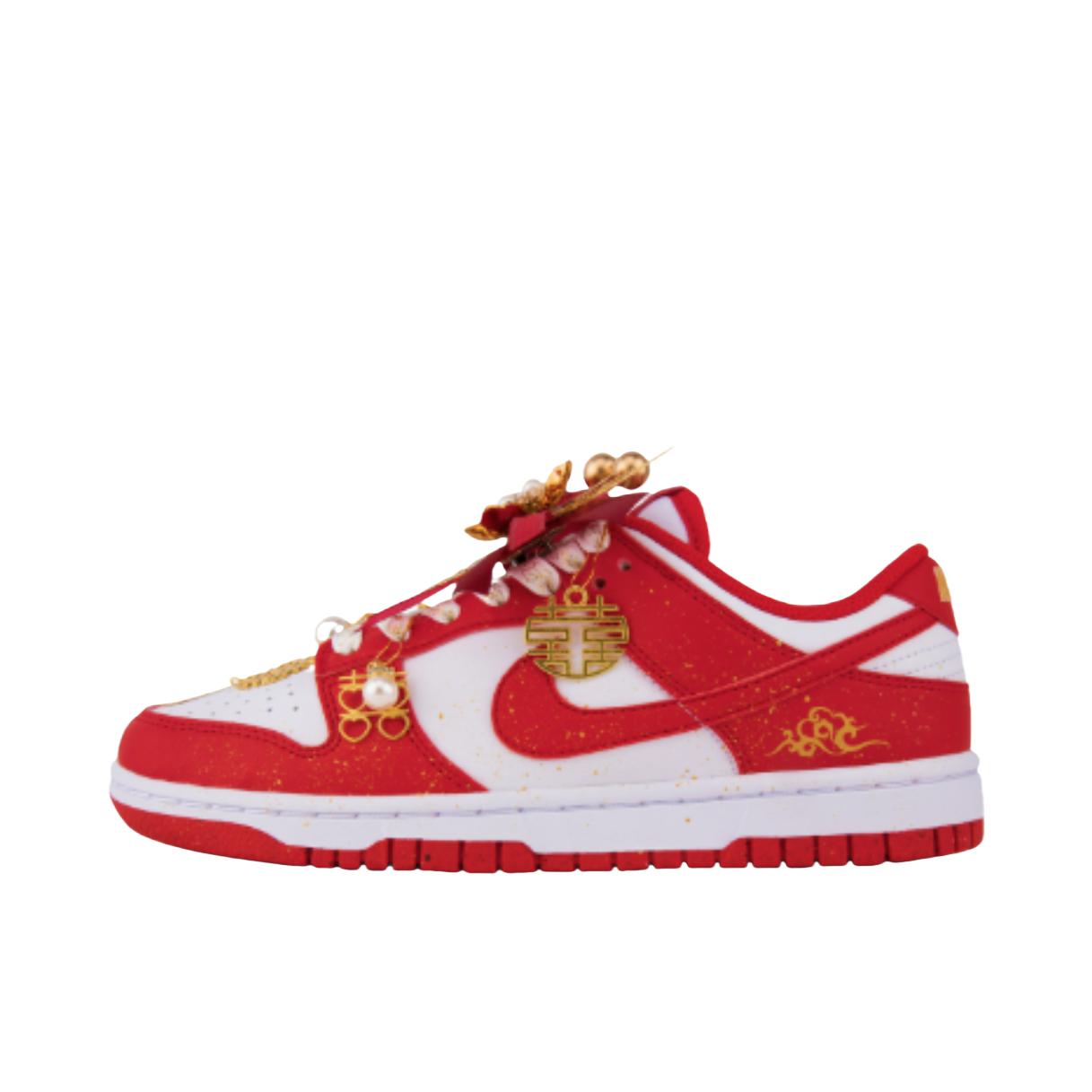 推荐商品：【定制球鞋】 Nike Dunk 板鞋 平跟系带防滑耐磨做旧高街简约百搭潮流复古美式 祥瑞红鸾龍凤