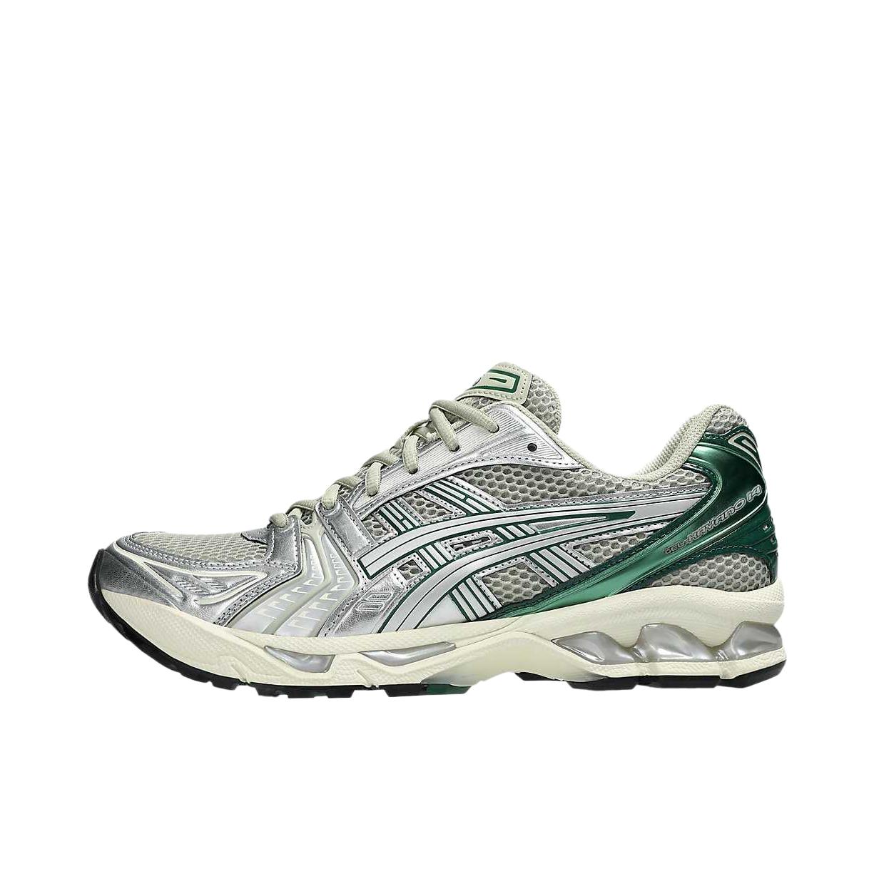 推荐商品：Asics/亚瑟士 Gel-Kayano 14 跑鞋 舒适减震防滑耐磨网面百搭复古慢跑 干叶绿/纯银色