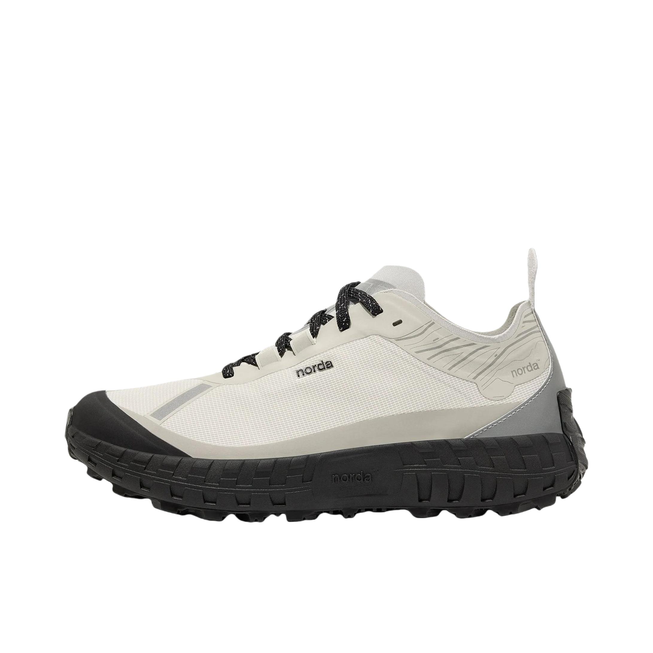 推荐商品：NORDA 001 越野跑鞋 系带防滑耐磨圆头织物包裹性支撑长跑轻便减震 男款/米色/白色